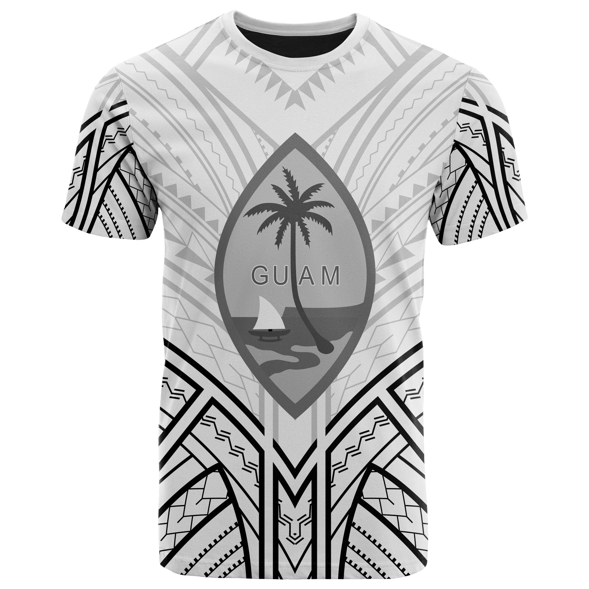 Guam T Shirt Guam Seal Tribal Patterns Unisex Black - Polynesian Pride