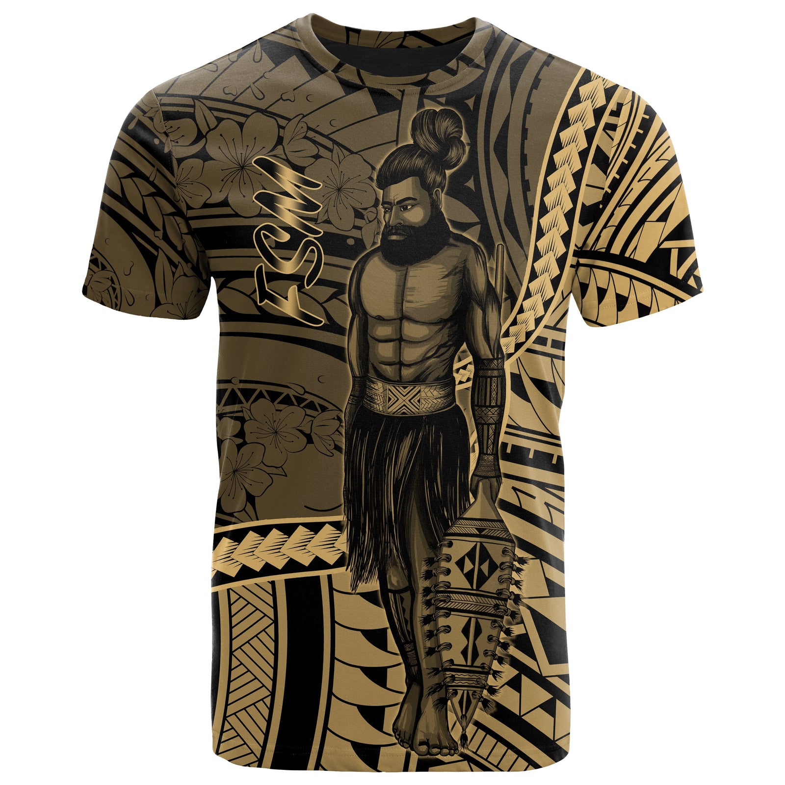 Federated States of Micronesia T Shirt Seal of Federated States of Micronesia Polynesian Gold Patterns Unisex Black - Polynesian Pride