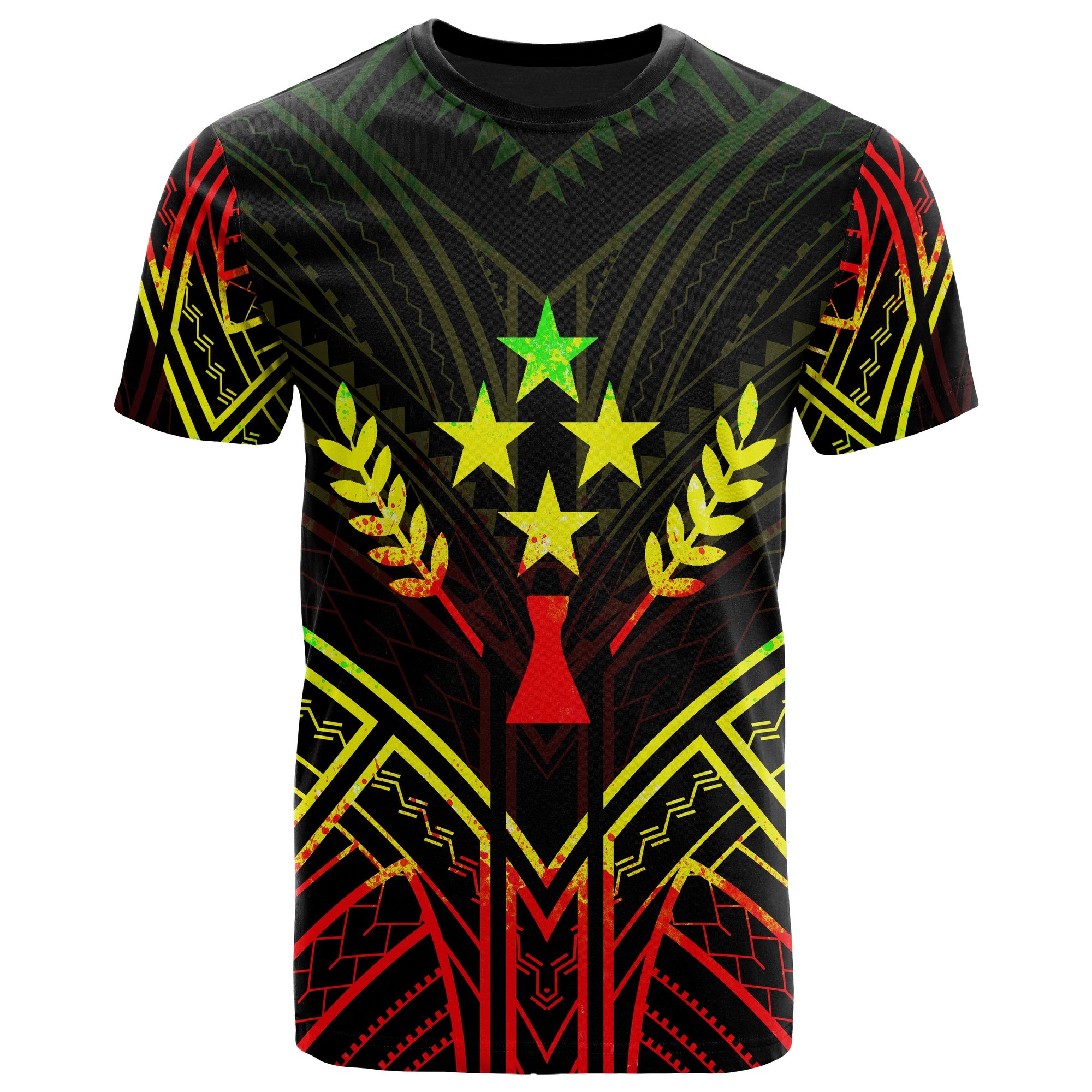 Kosrae State T Shirt Kosrae State Seal Tribal Reggae Color Patterns Unisex Black - Polynesian Pride