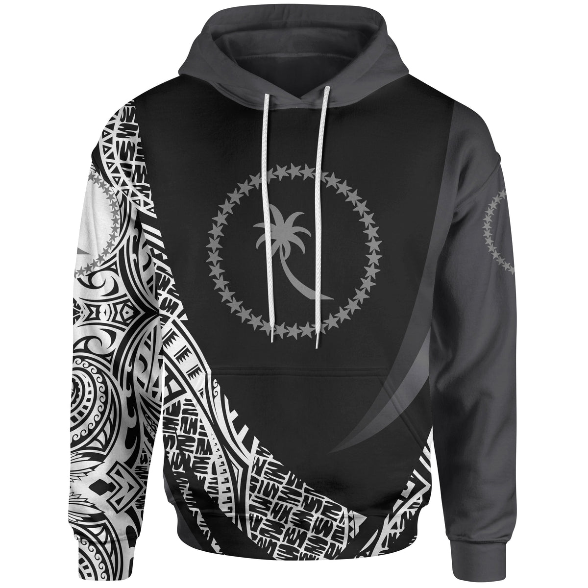 Chuuk State Hoodie White Polynesian Patterns Sport Style Unisex Black - Polynesian Pride