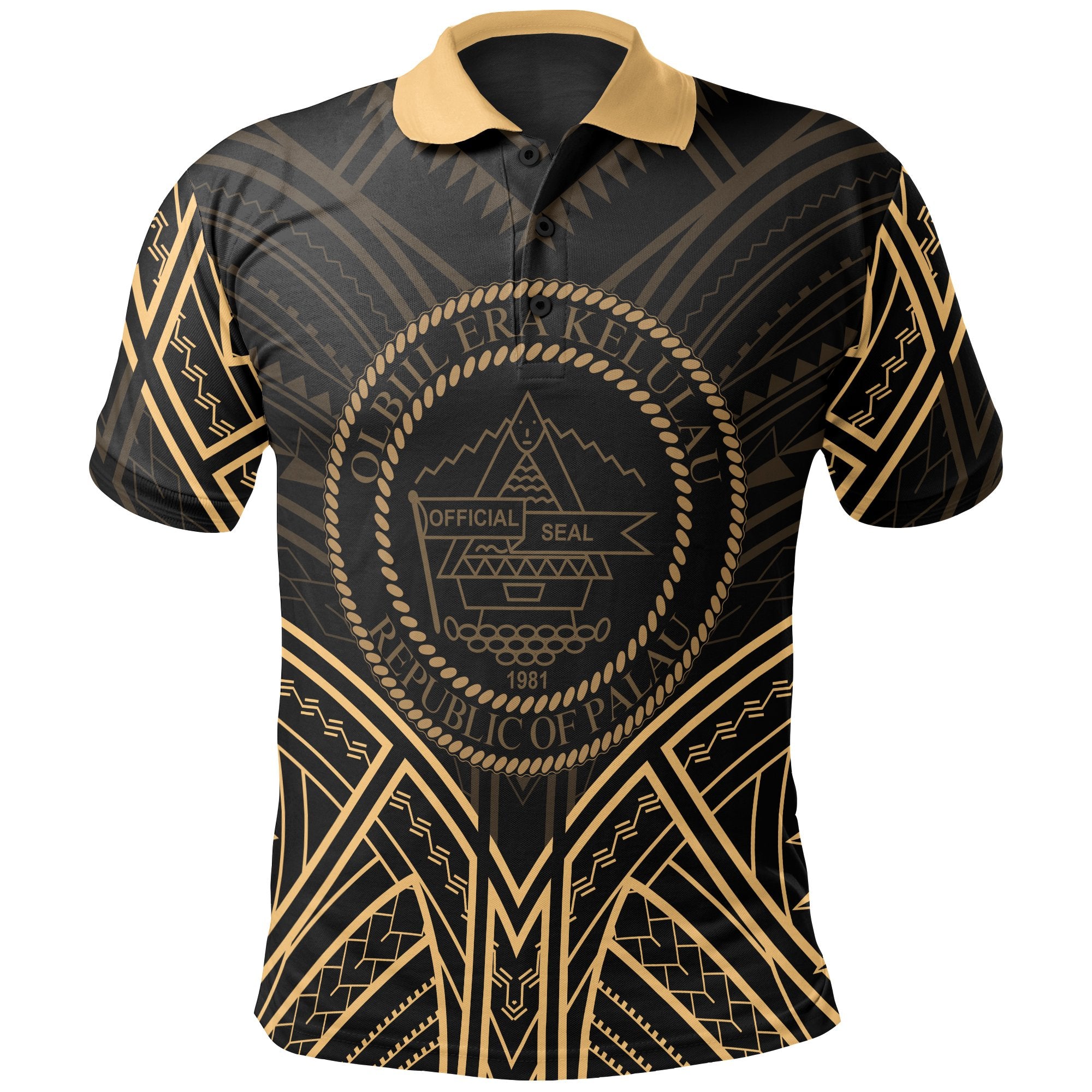 Palau Polo Shirt Palau Seal Gold Tribal Patterns Unisex White - Polynesian Pride