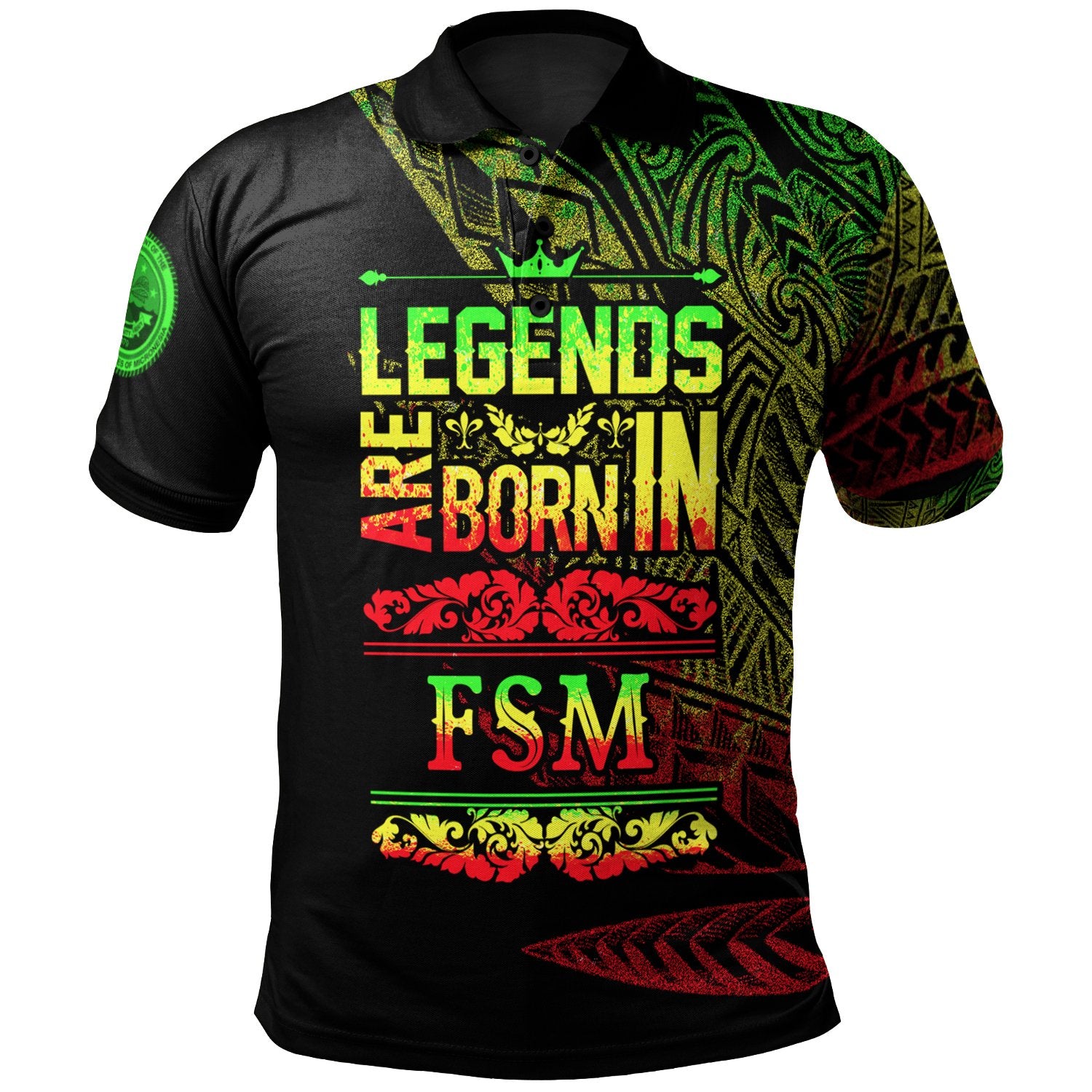 Federated States of Micronesia Polo Shirt Legends Are Born In Reggae Color Unisex Black - Polynesian Pride