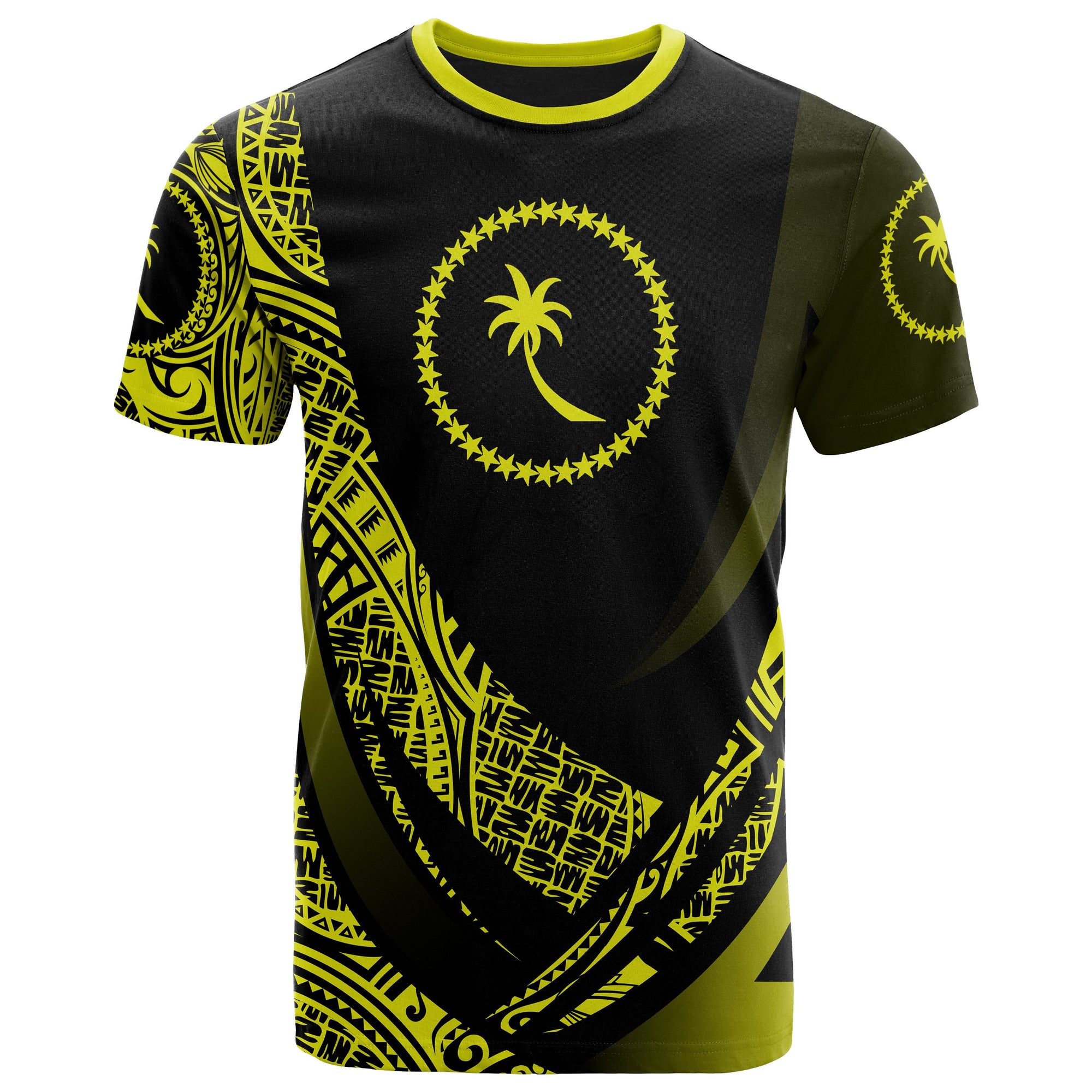 Chuuk State T Shirt Yellow Polynesian Patterns Sport Style Unisex Black - Polynesian Pride