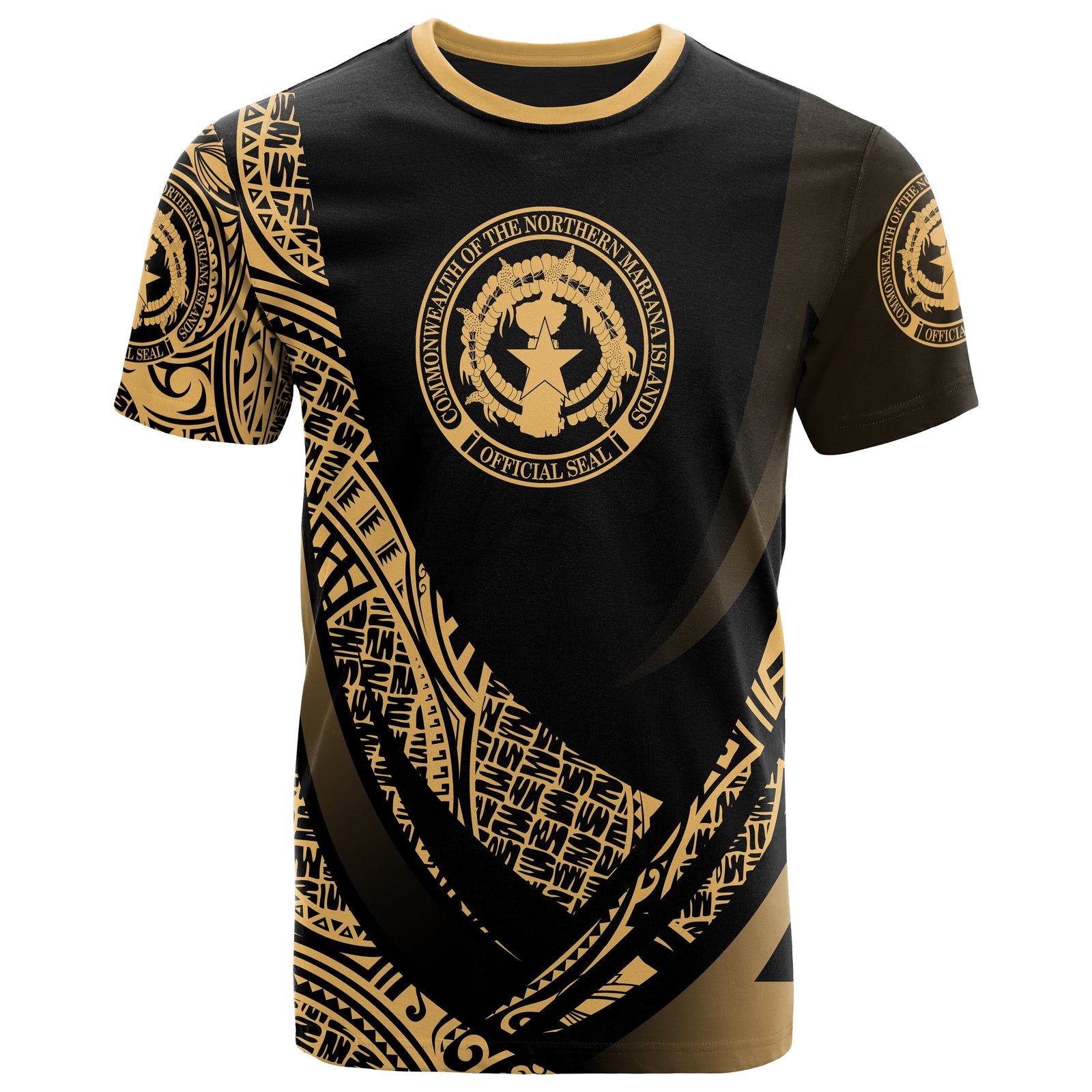 Northern Mariana Islands T Shirt Gold Polynesian Patterns Sport Style Unisex Black - Polynesian Pride