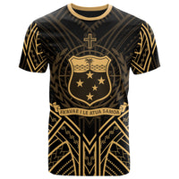 Samoa T Shirt Samoan Seal Tribal Gold Color Patterns Unisex Black - Polynesian Pride