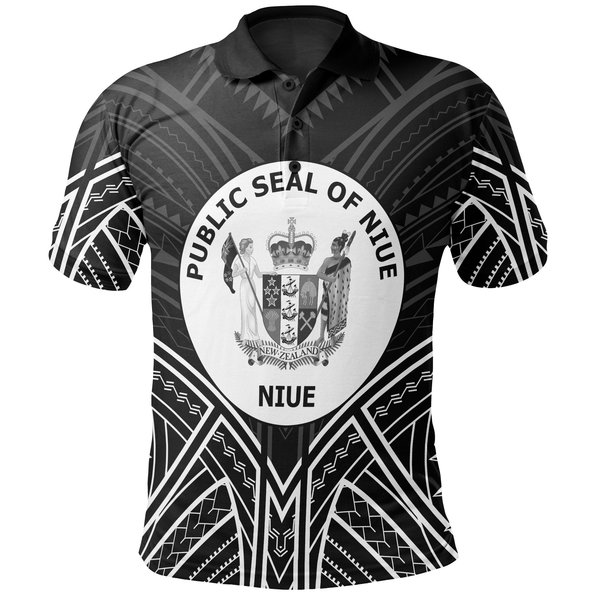 Niue Polo Shirt Seal Black Tribal Patterns Unisex White - Polynesian Pride