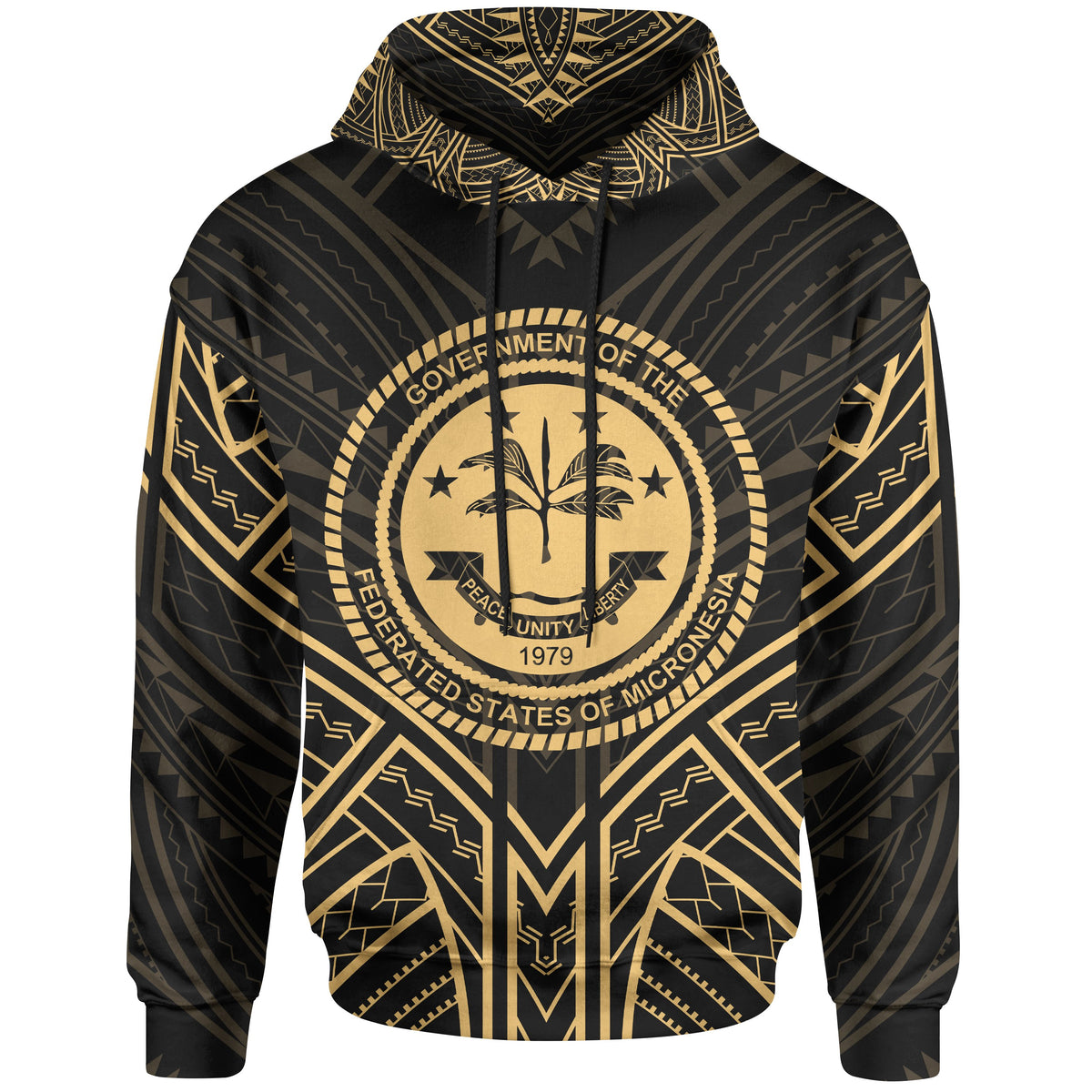 Federated States of Micronesia Hoodie Federated States of Micronesia Seal Gold Tribal Patterns Unisex Black - Polynesian Pride