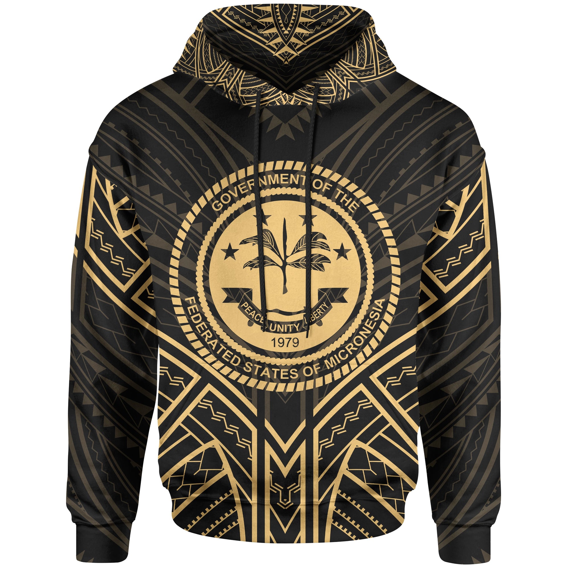Federated States of Micronesia Hoodie Federated States of Micronesia Seal Gold Tribal Patterns Unisex Black - Polynesian Pride