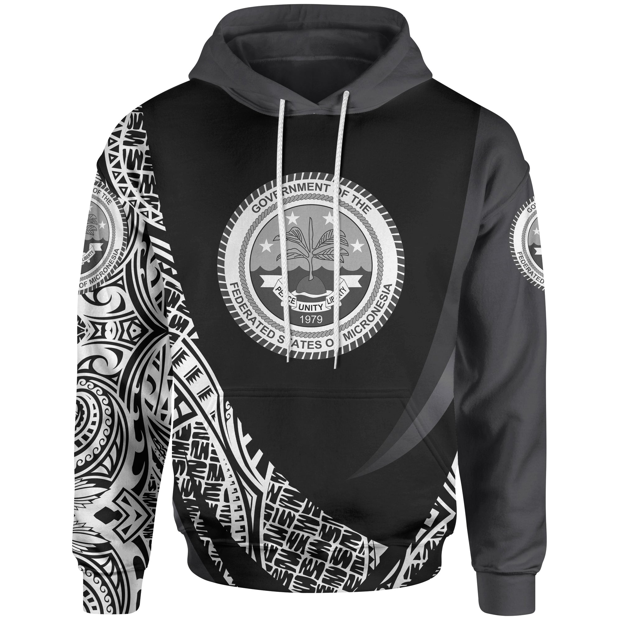 Federated States of Micronesia Hoodie White Polynesian Patterns Sport Style Unisex Black - Polynesian Pride