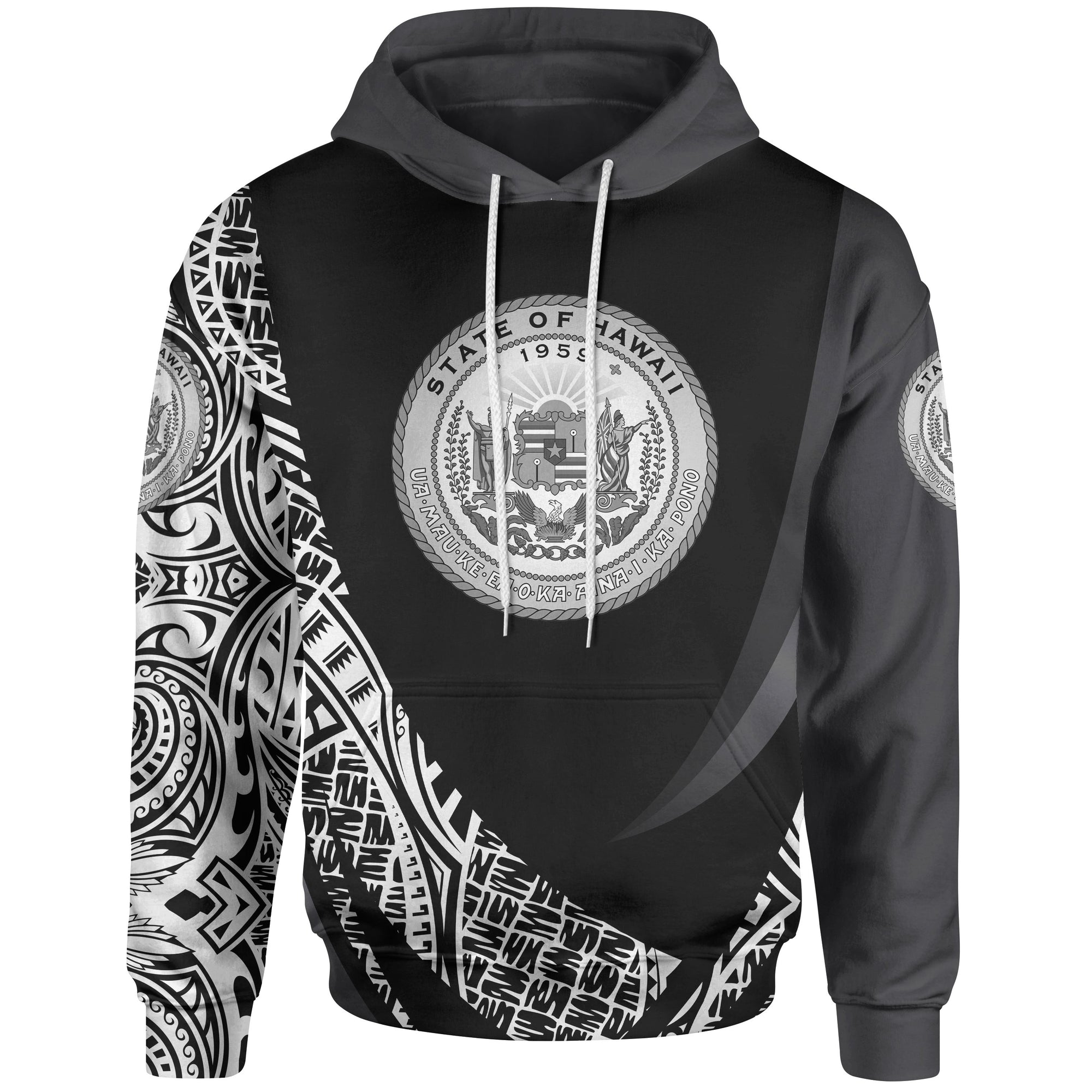 Hawaii Hoodie White Polynesian Patterns Sport Style Unisex Black - Polynesian Pride