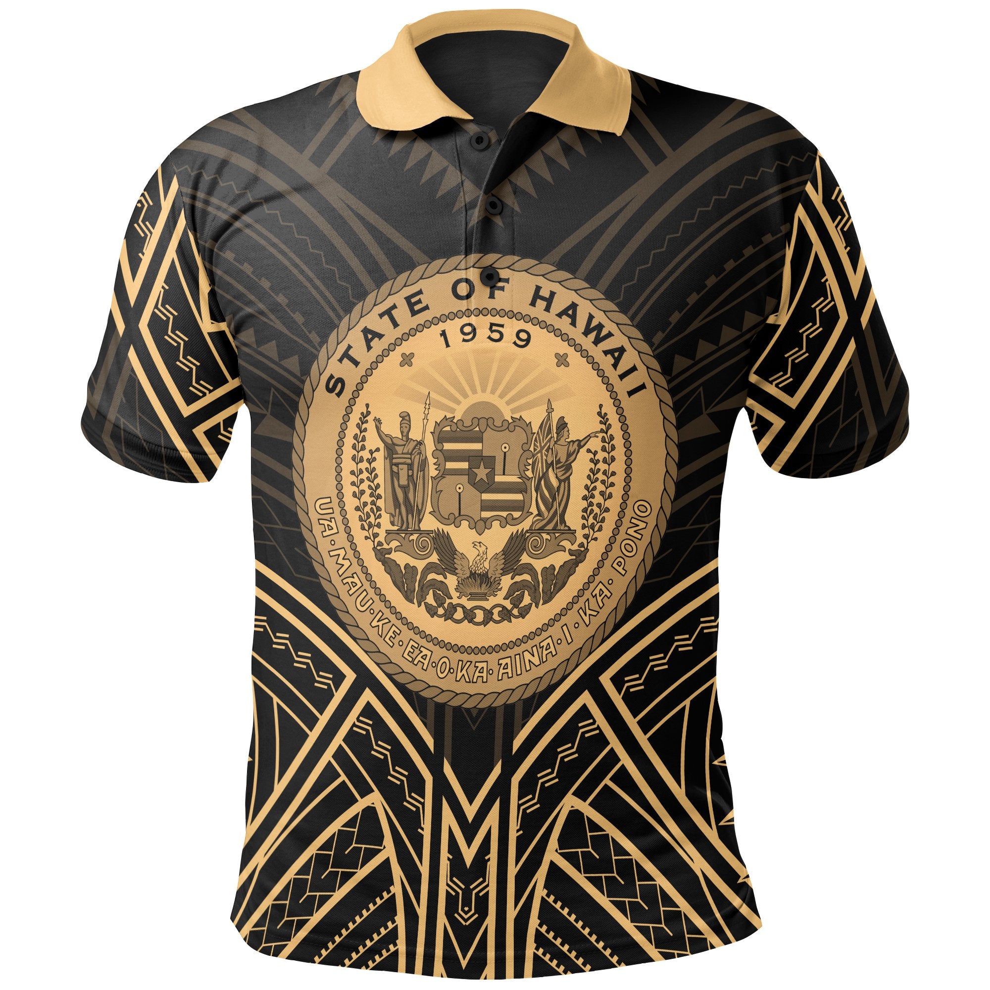 Hawaii Polo Shirt Hawaii Seal Gold Tribal Patterns Unisex White - Polynesian Pride