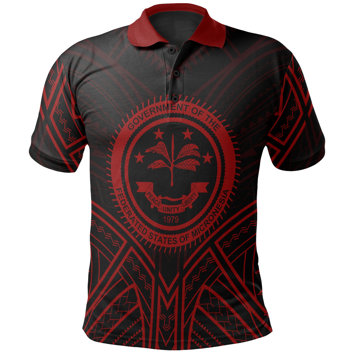 Federated States of Micronesia Polo Shirt Federated States of Micronesia Seal Red Tribal Patterns Unisex Black - Polynesian Pride
