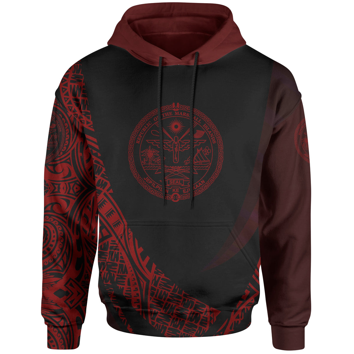 Marshall Islands Hoodie Red Polynesian Patterns Sport Style Unisex Black - Polynesian Pride