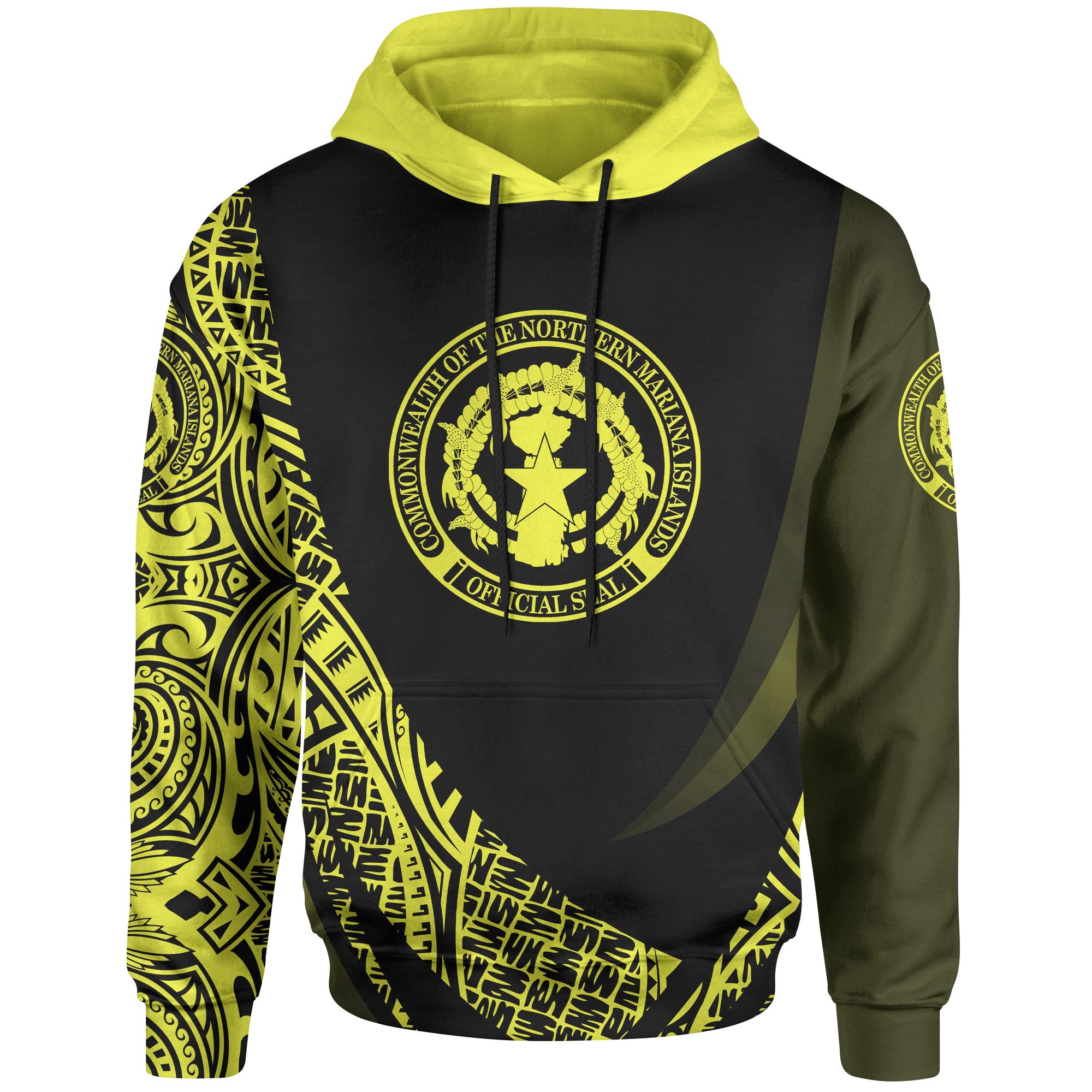 Northern Mariana Islands Hoodie Yellow Polynesian Patterns Sport Style Unisex Black - Polynesian Pride