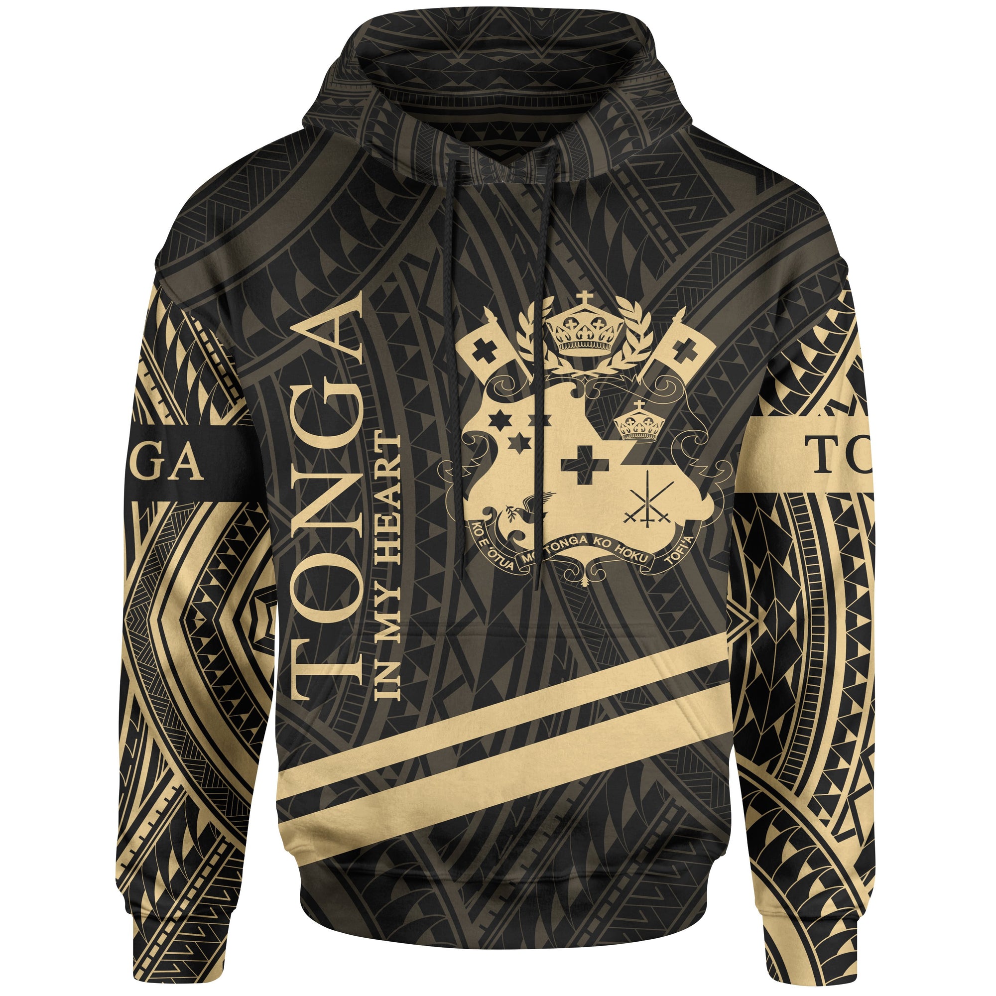 Tonga Hoodie In My Heart Style Gold Polynesian Patterns Unisex Black - Polynesian Pride