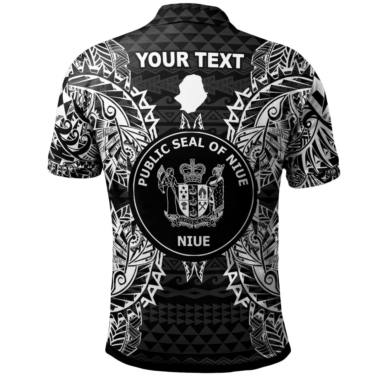 Fiji and Niue Polo Shirt Coat Of Arms Map Polynesian Tattoo Black - Polynesian Pride