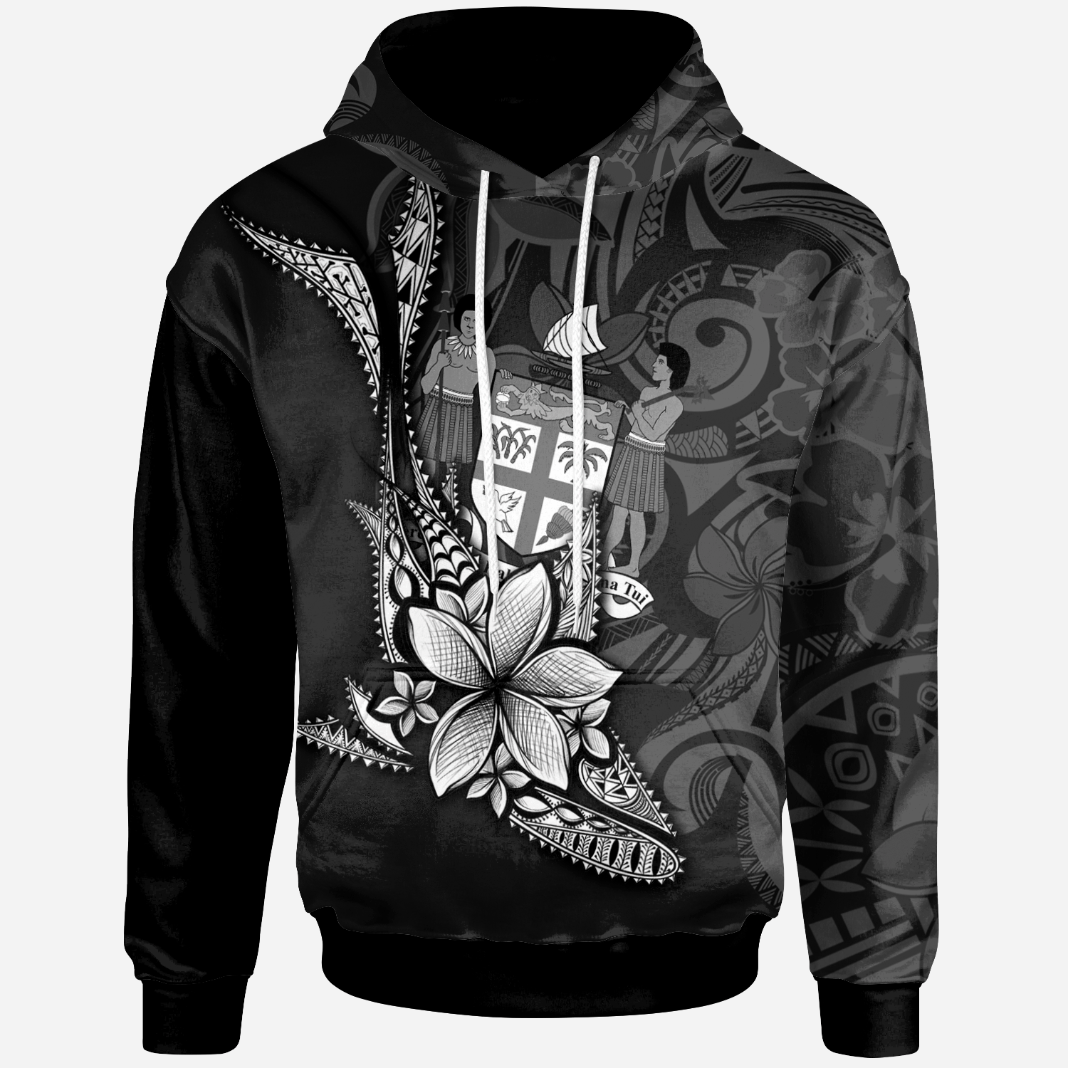 Fiji Hoodie Fish With Plumeria Flowers Style Unisex Black - Polynesian Pride