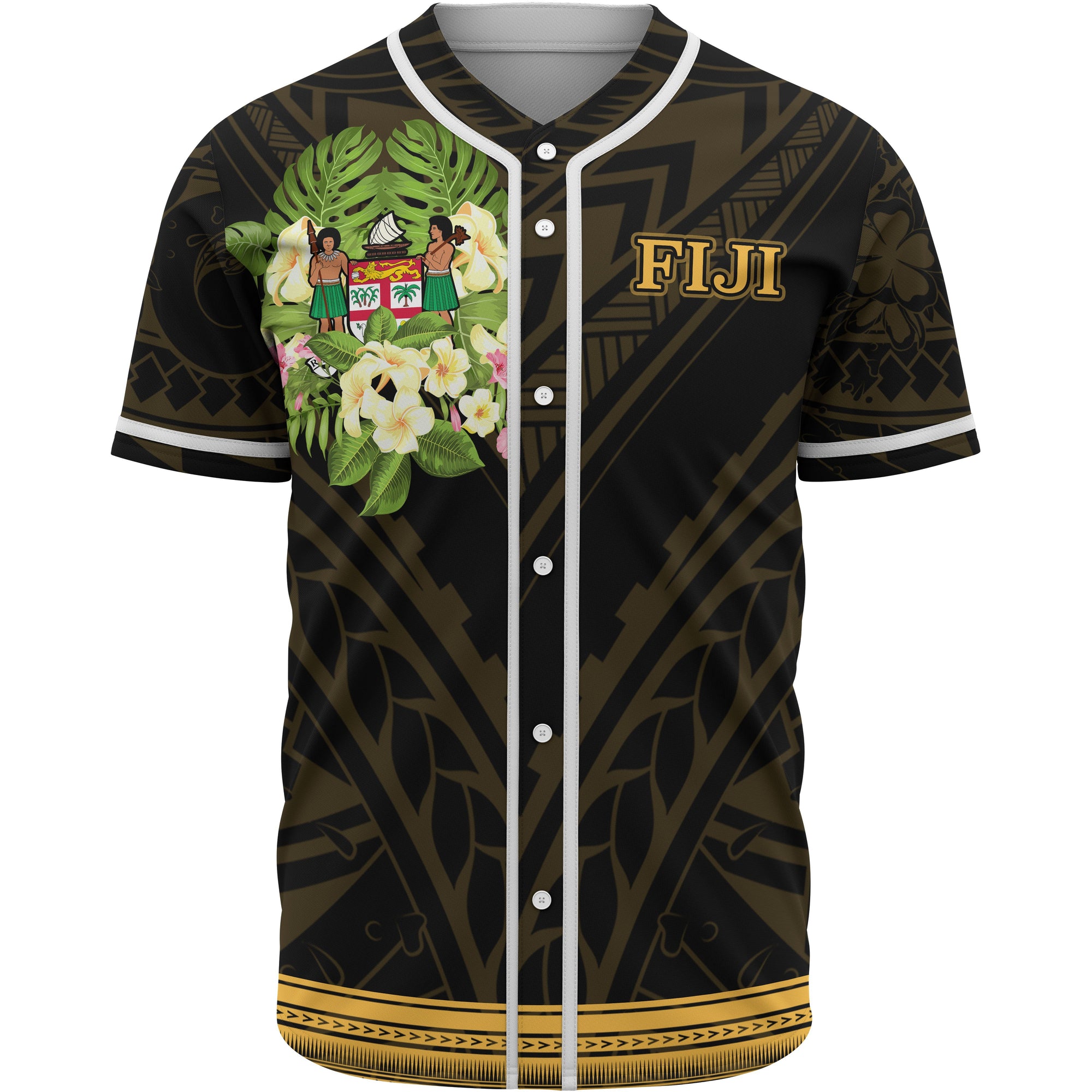 Fiji Baseball Shirt - Polynesian Gold Patterns Collection Unisex Black - Polynesian Pride