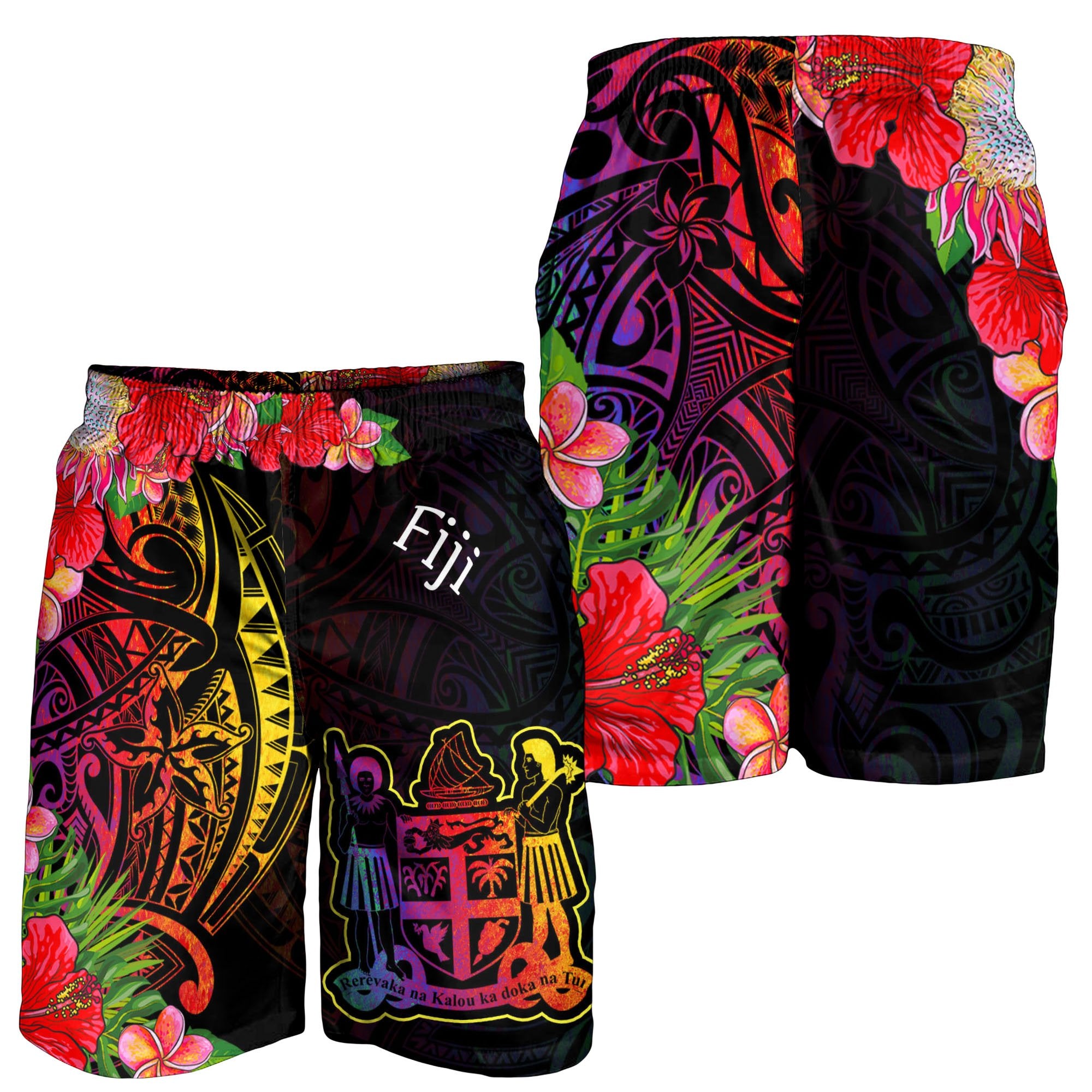 Fiji Men's Shorts - Tropical Hippie Style Black - Polynesian Pride