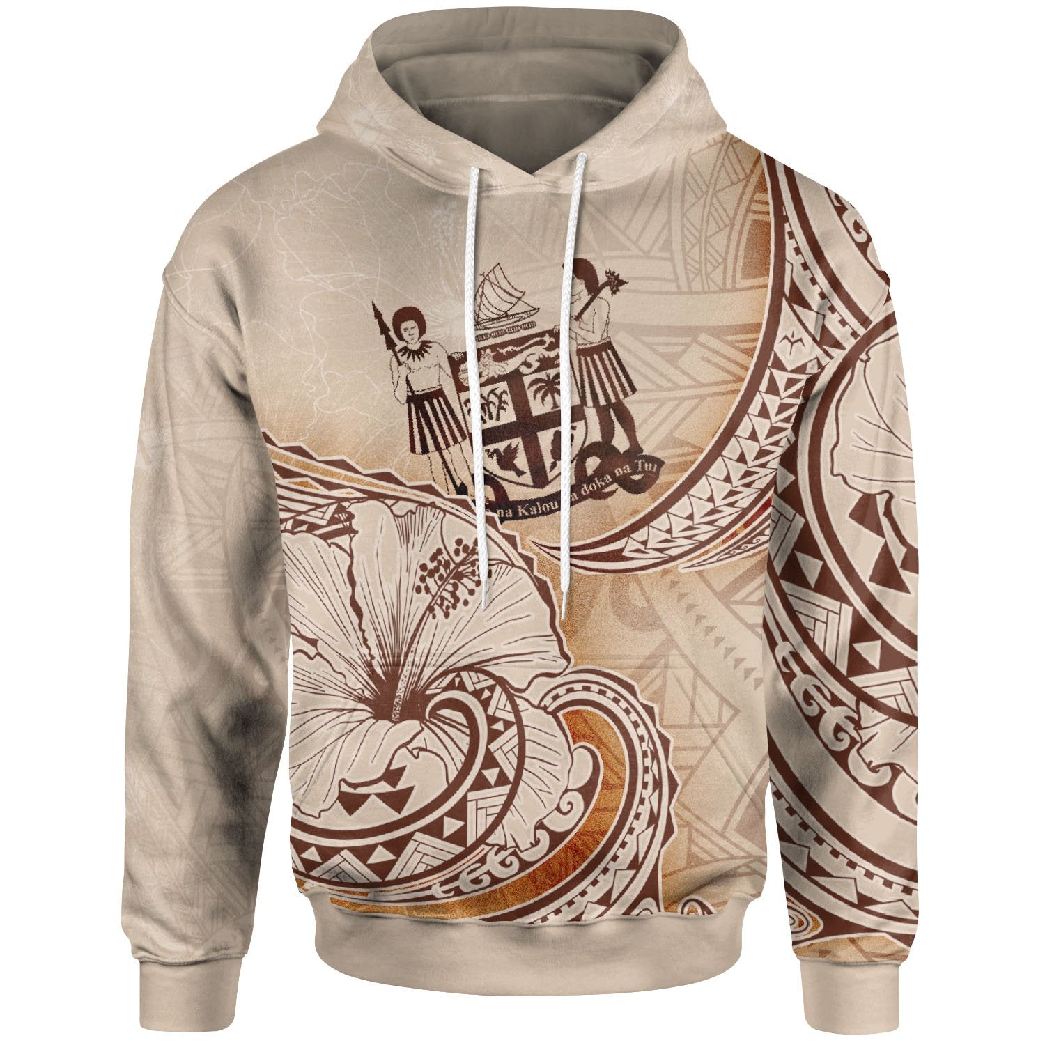 Fiji Hoodie Hibiscus Flowers Vintage Style Unisex Nude - Polynesian Pride