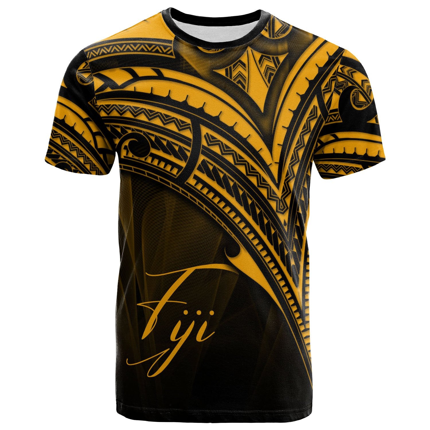 Fiji T Shirt Gold Color Cross Style Unisex Black - Polynesian Pride