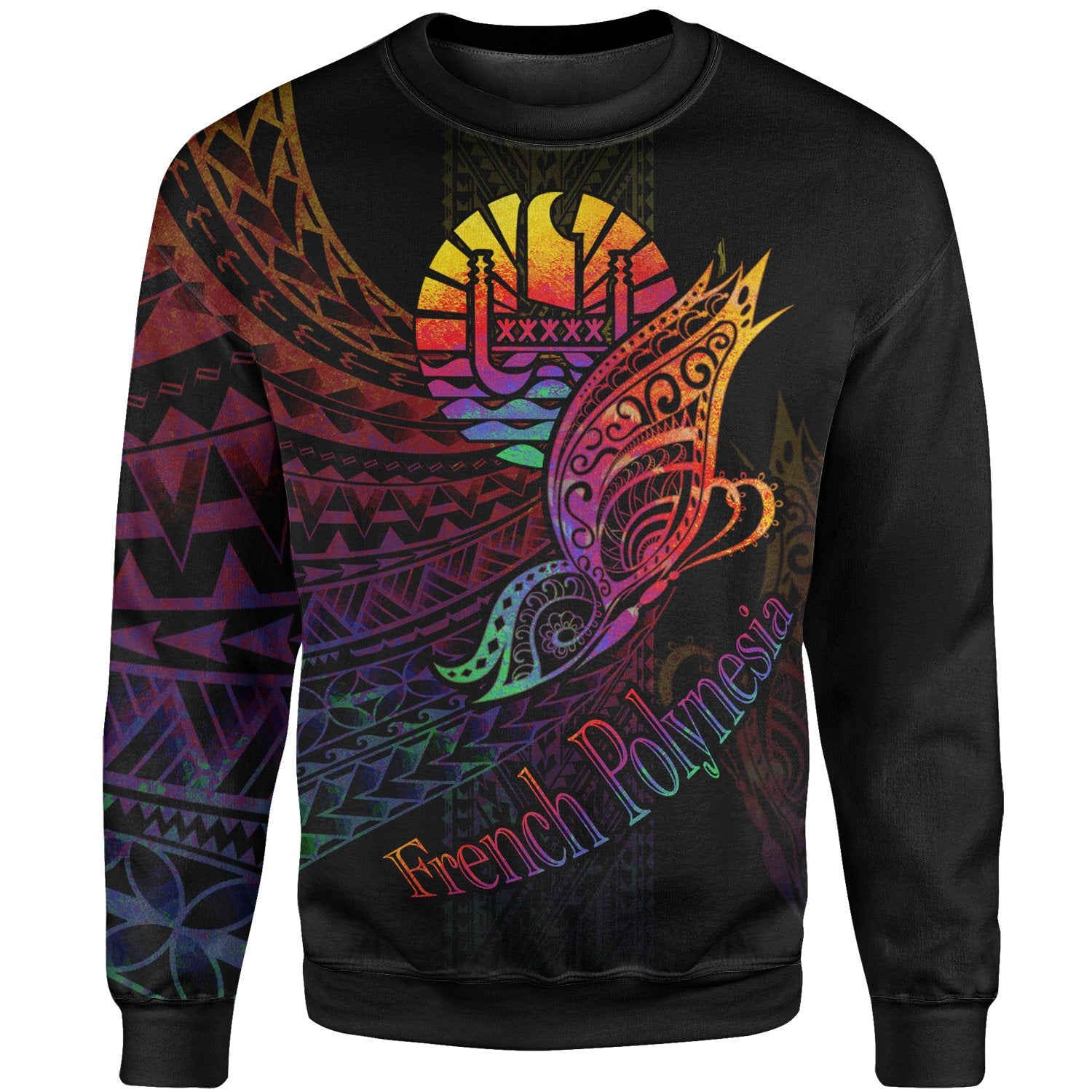 French Polynesia Sweatshirt - Butterfly Polynesian Style Unisex Black - Polynesian Pride