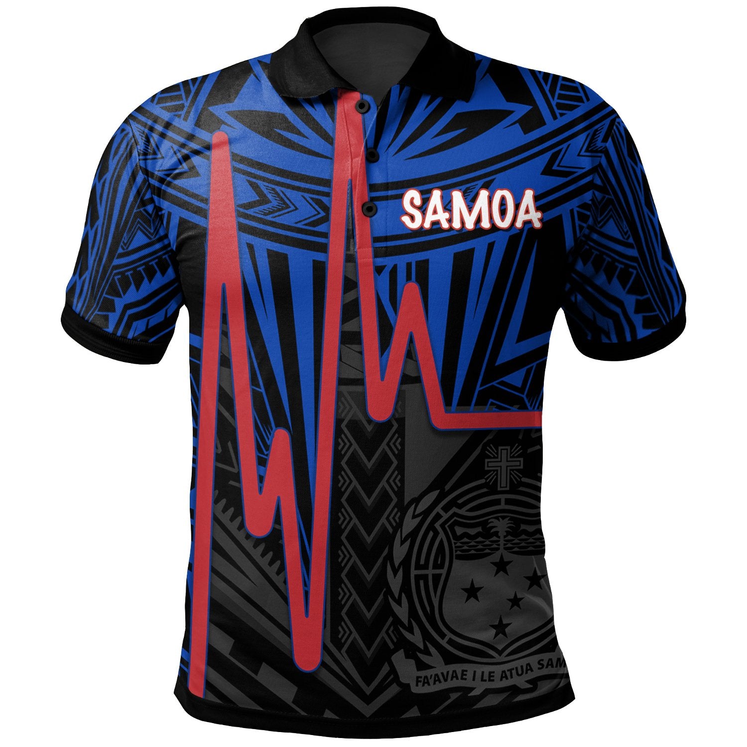 Samoa Polo Shirt Samoan Seal With Heartbeat Polynesian Pattern (Blue) Unisex Blue - Polynesian Pride