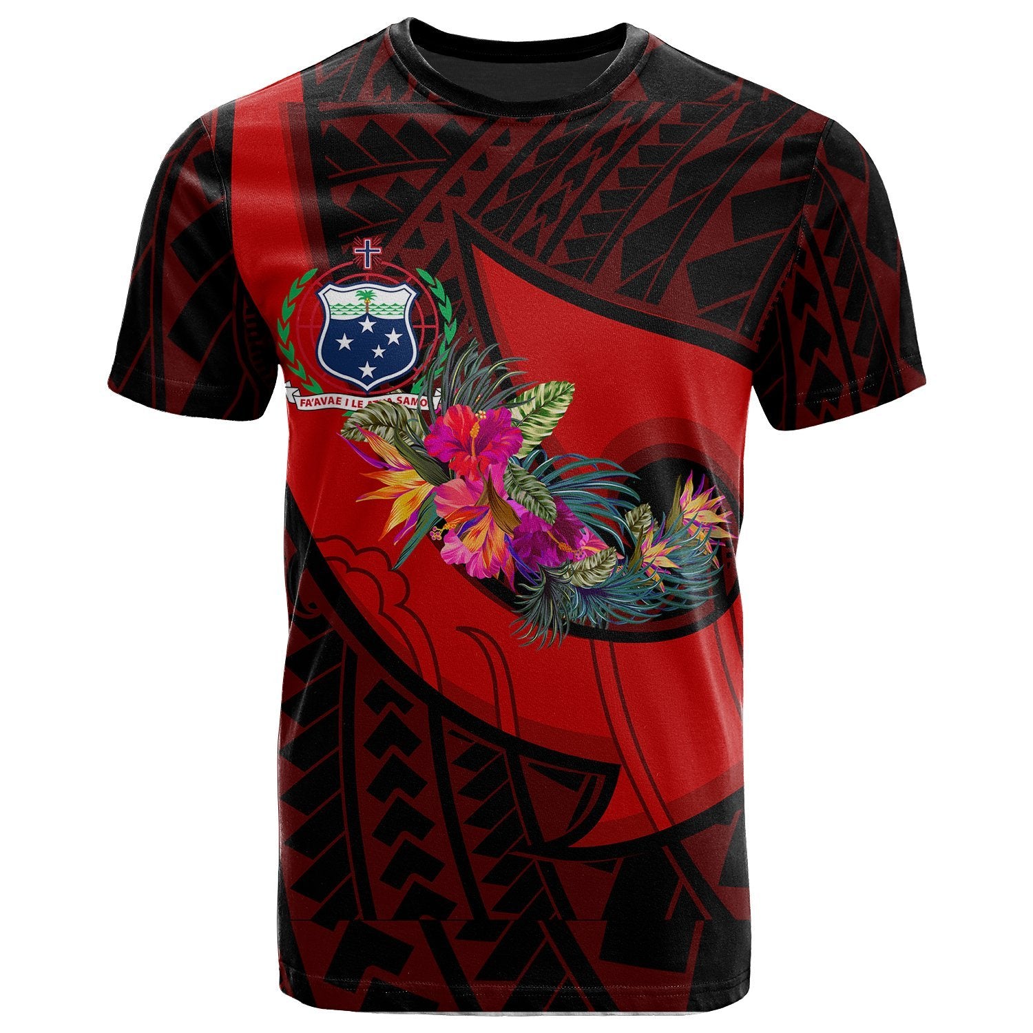 Samoa T Shirt Polynesian Hook And Hibiscus (Red) Unisex Red - Polynesian Pride