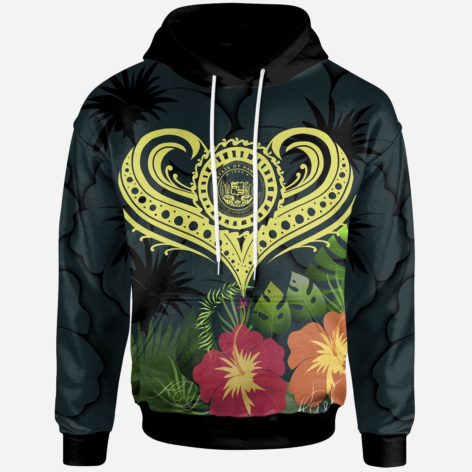 Polynesian Hawaii Hoodie Heart with Unisex Green - Polynesian Pride