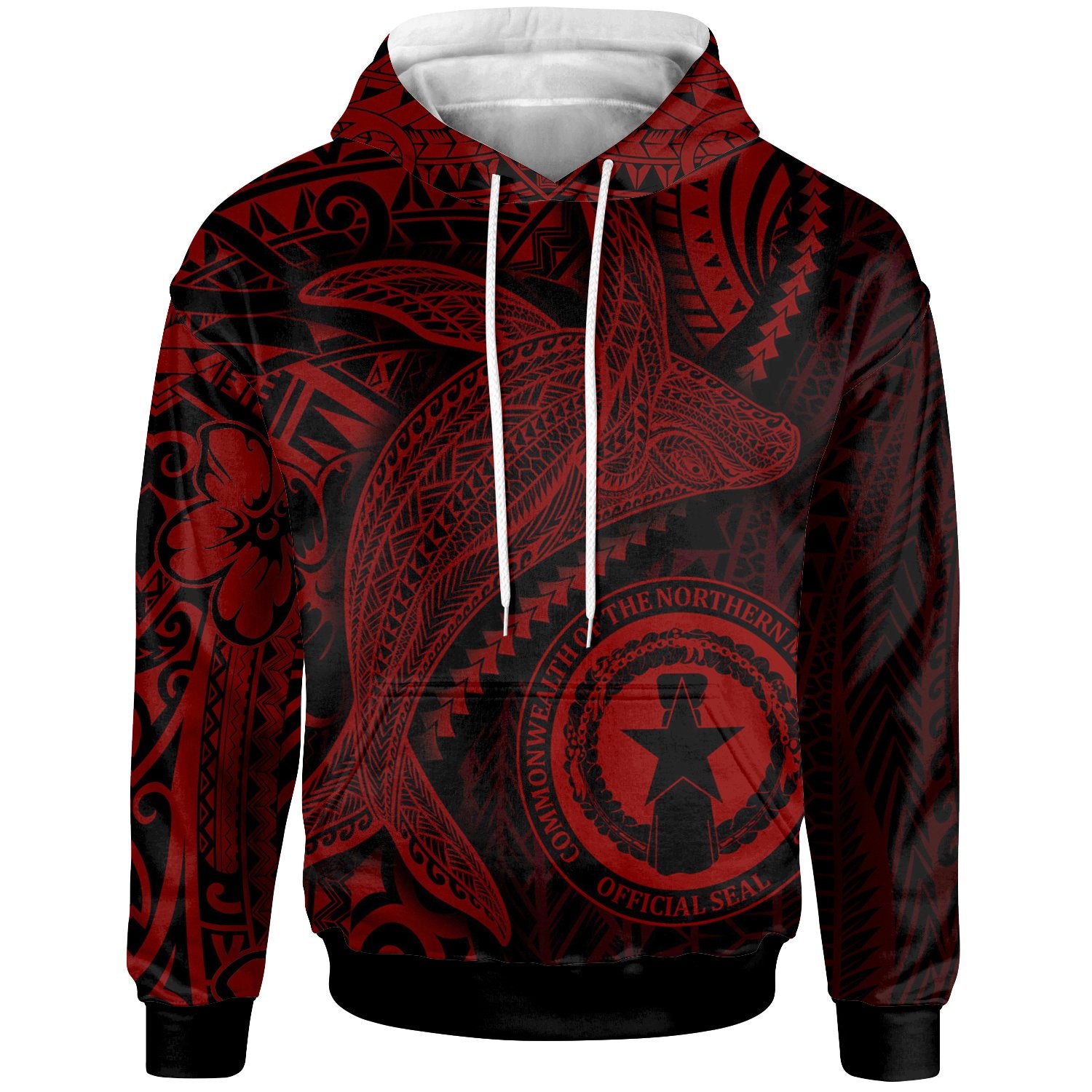 Northern Mariana Islands Hoodie Humpback Whale & Coat of Arms Red Unisex Red - Polynesian Pride