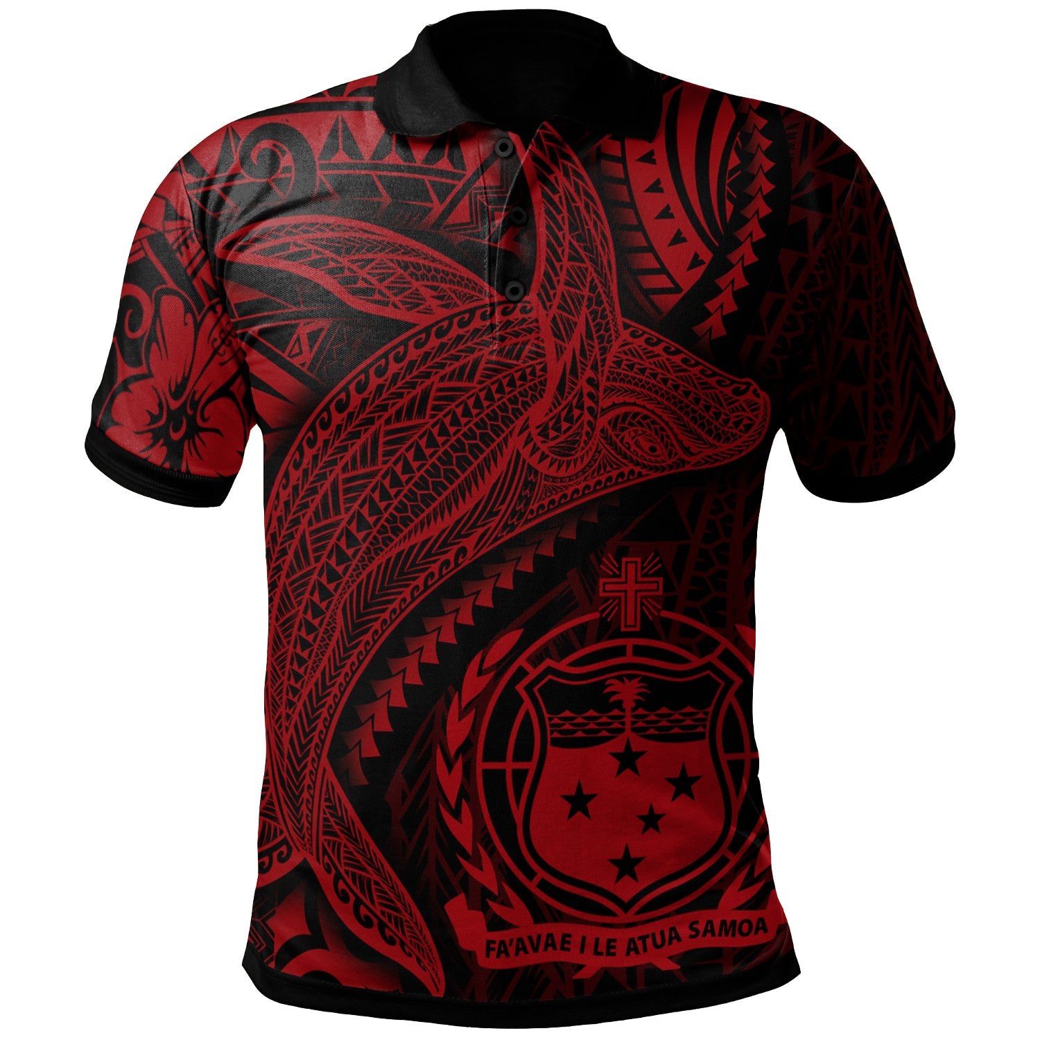 Samoa Polo Shirt Humpback Whale and Coat of Arms Red Unisex Red - Polynesian Pride