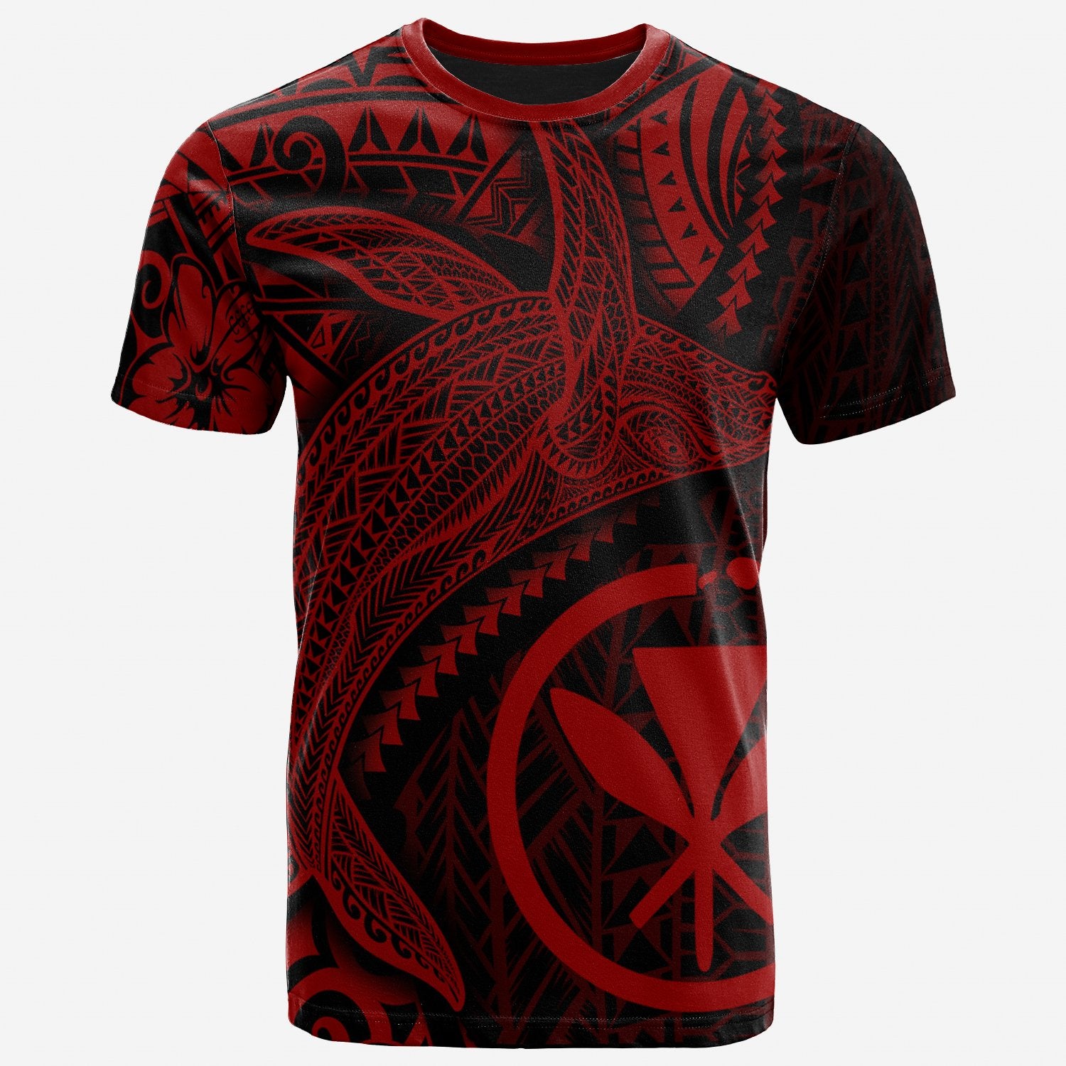 Hawaii Kanaka Maoli Map T Shirt Humpback Whale & Coat of Arms Red Unisex Red - Polynesian Pride