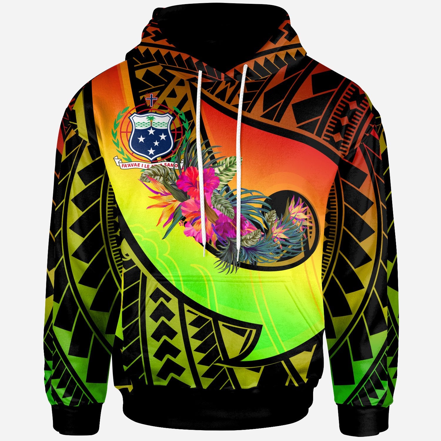 Samoa Hoodie Polynesian Hook and Hibiscus (Reggae) Unisex Reggae - Polynesian Pride