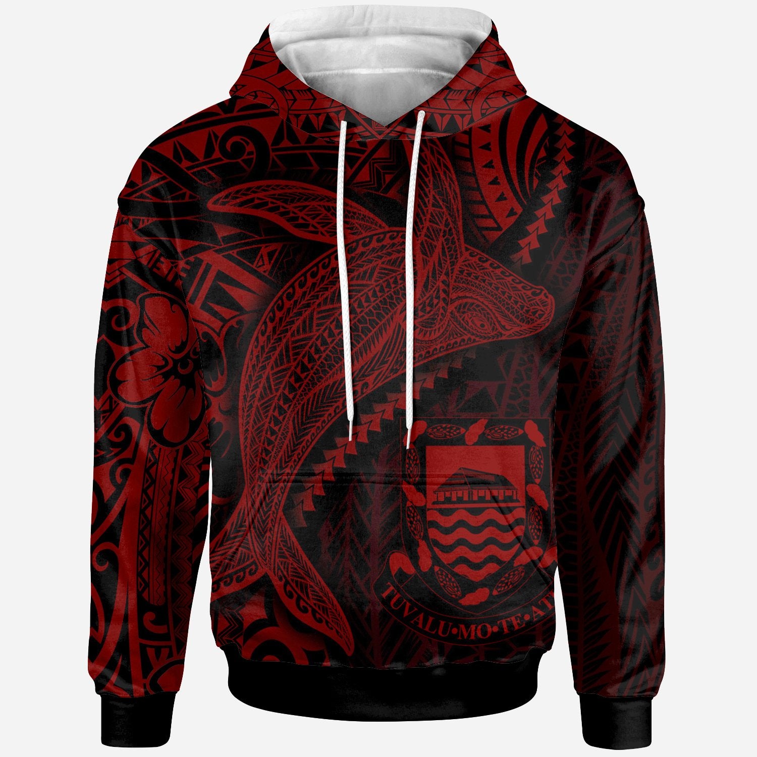 Tuvalu Hoodie Humpback Whale & Coat of Arms Red Unisex Red - Polynesian Pride