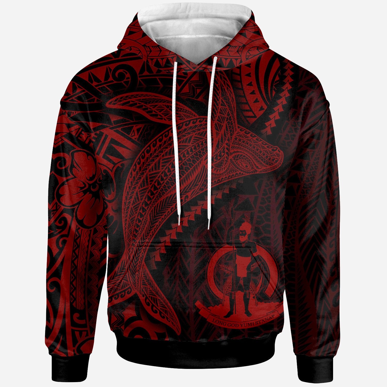 Vanuatu Hoodie Humpback Whale & Coat of Arms Red Unisex Red - Polynesian Pride