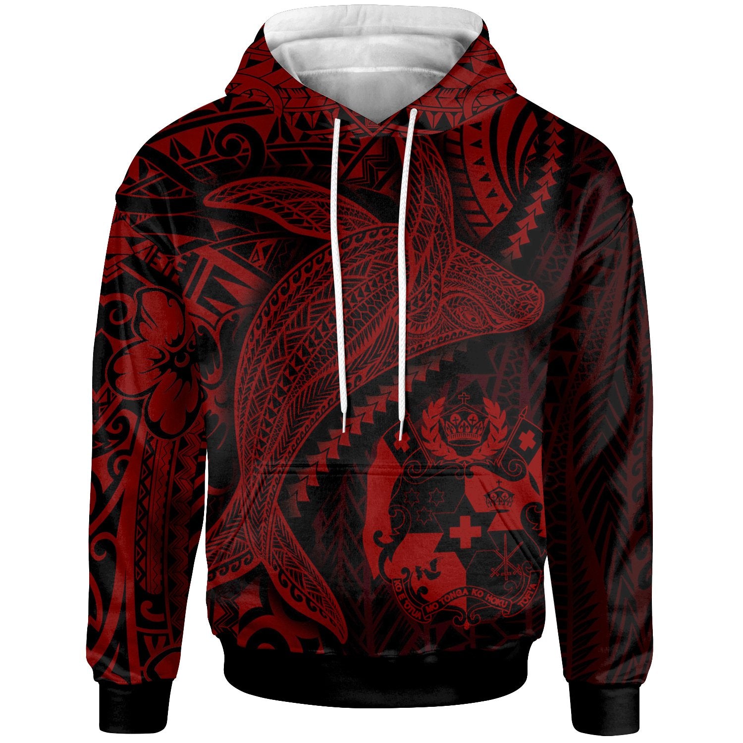 Tonga Hoodie Humpback Whale & Coat of Arms Red Unisex Red - Polynesian Pride