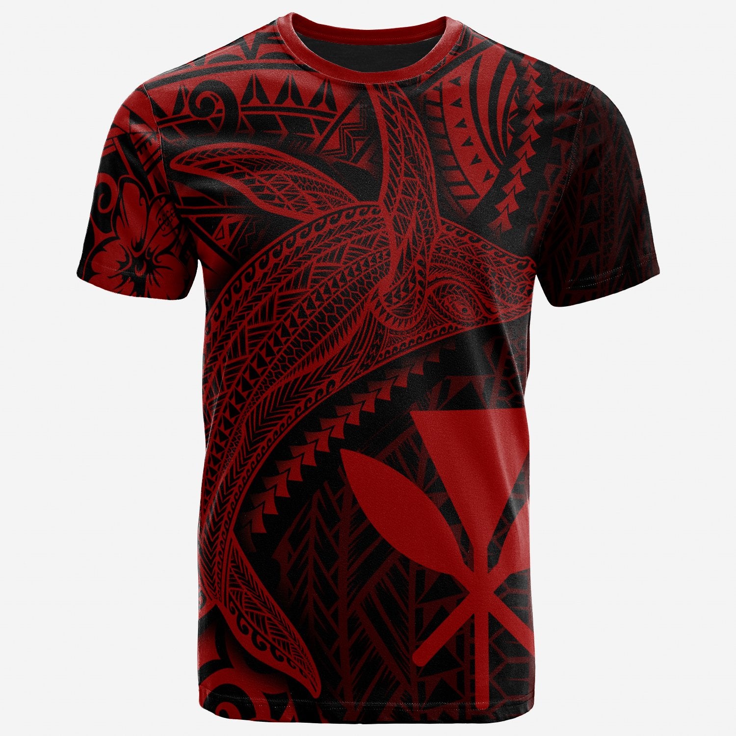 Hawaii Kanaka Maoli T Shirt Humpback Whale & Coat of Arms Red Unisex Red - Polynesian Pride