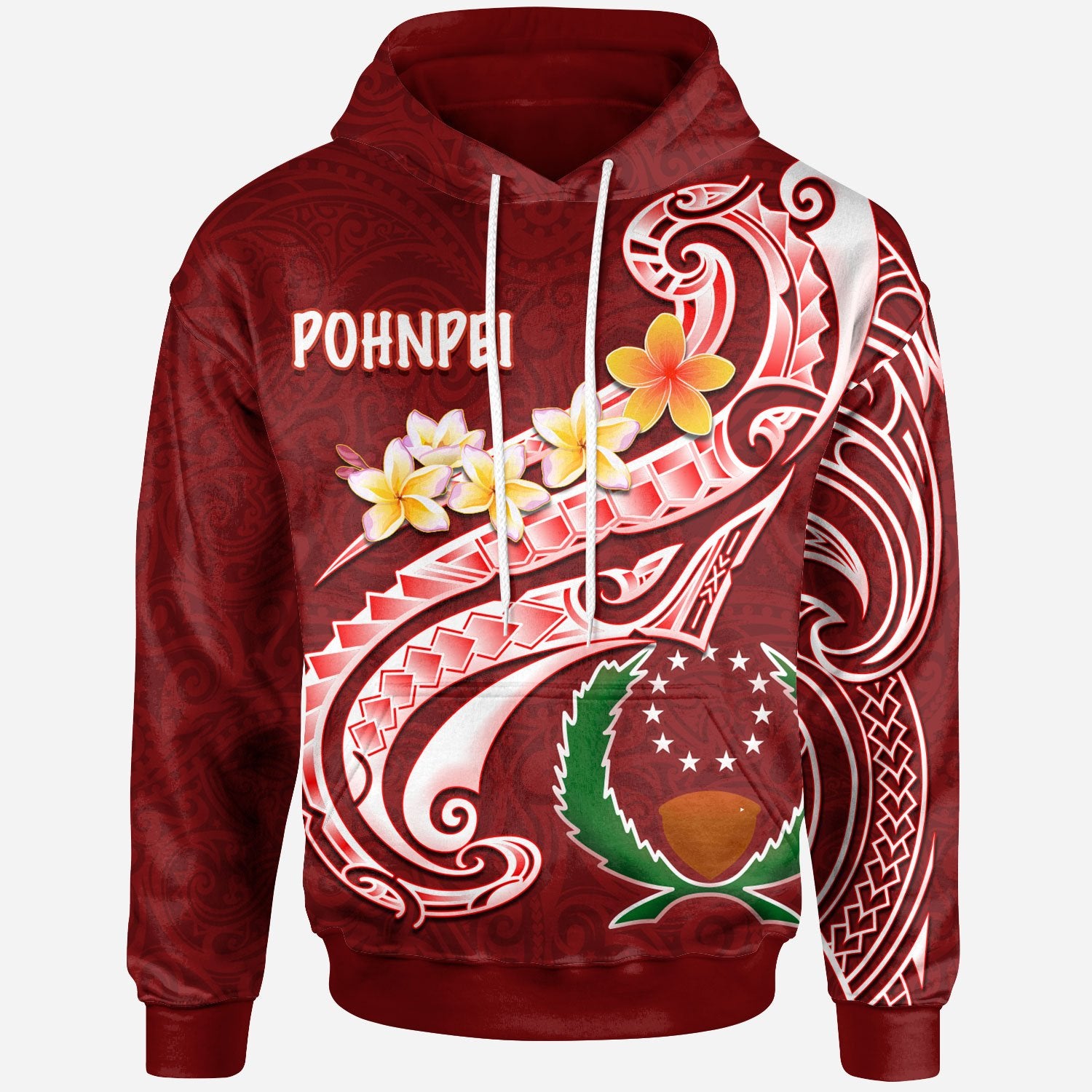 Pohnpei Hoodie Pohnpei Seal Polynesian Patterns Plumeria Unisex Red - Polynesian Pride