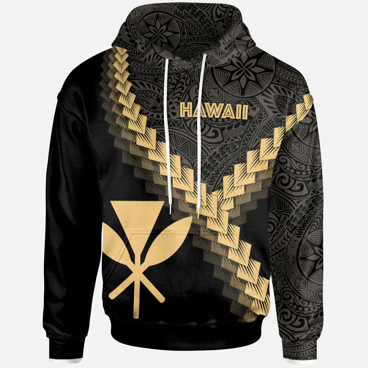 Hawaii Kanaka Maoli Hoodie Hawaii Kanaka Maoli Coat of Arms With Polynesian Tattoo Gold Unisex Gold - Polynesian Pride