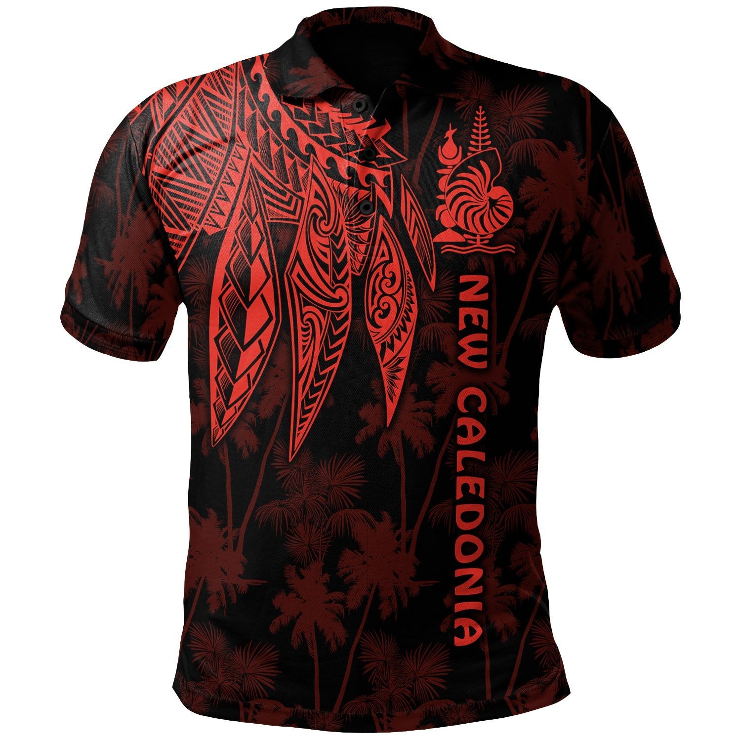 New Caledonia Polo Polynesian Wings Red Unisex Red - Polynesian Pride