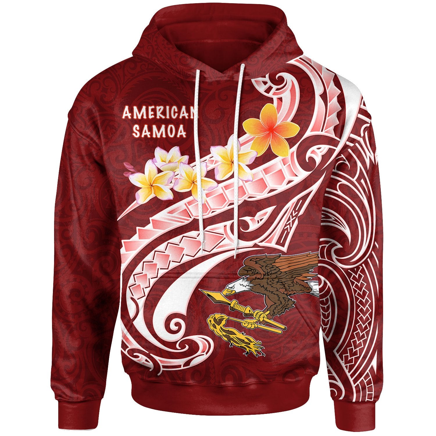 American Samoa Hoodie AS Seal Polynesian Patterns Plumeria Unisex Red - Polynesian Pride