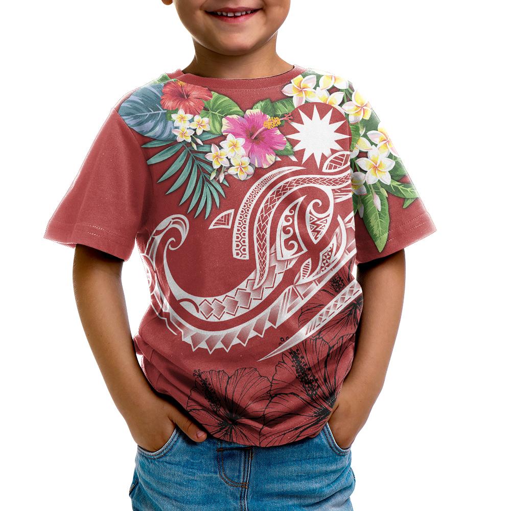 Nauru Polynesian T Shirt Summer Plumeria (Red) - Polynesian Pride