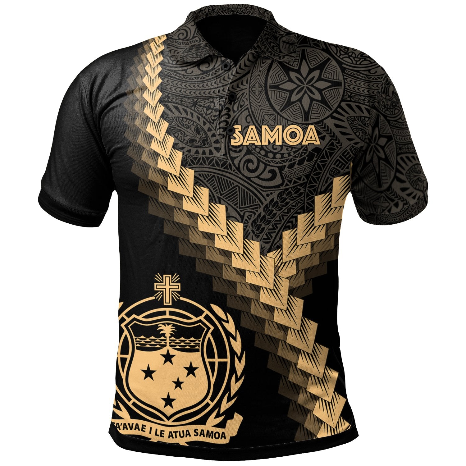 Samoa Polo Shirt Samoan Coat Of Arms With Polynesian Tattoo Gold Unisex Gold - Polynesian Pride