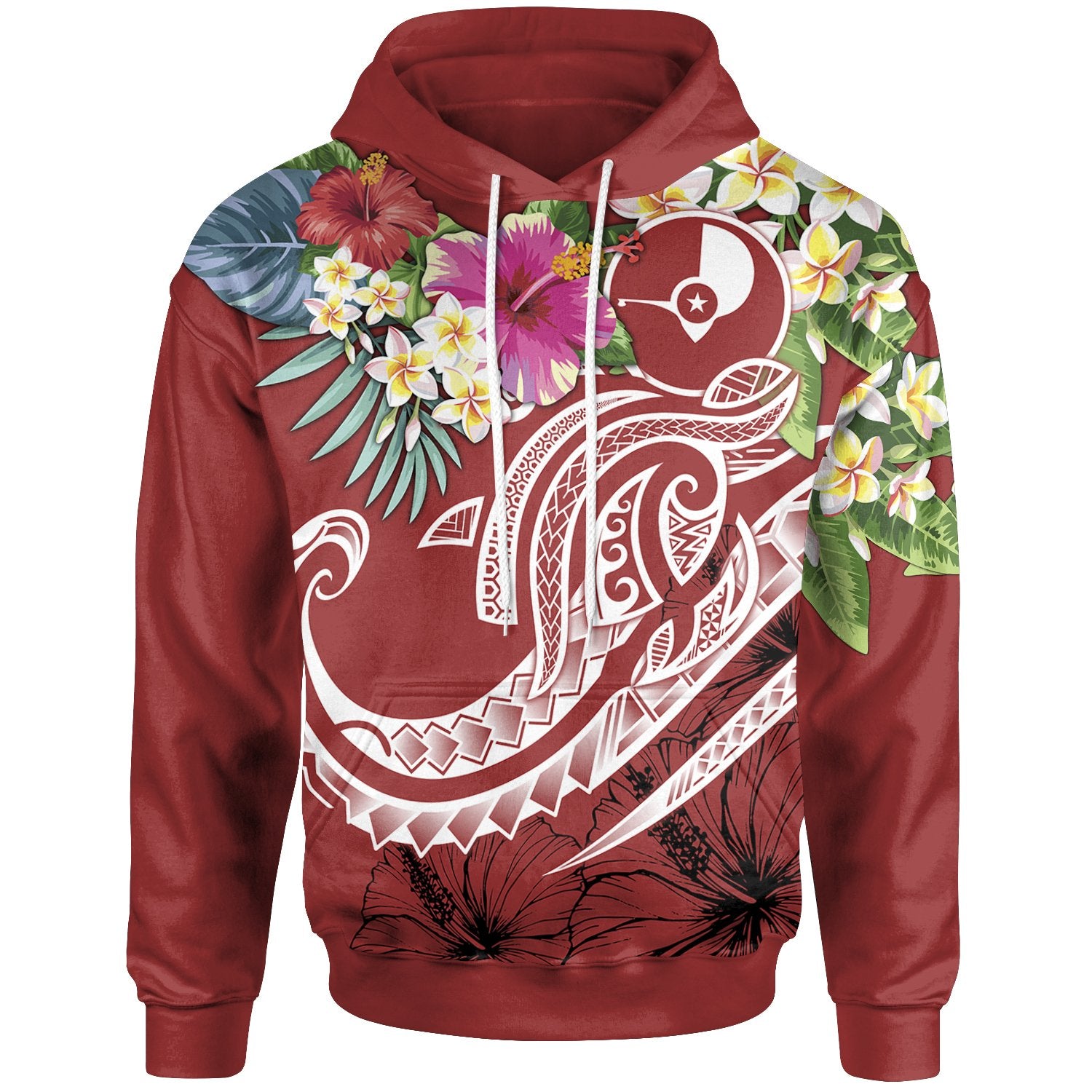 YAP Polynesian Hoodie Summer Plumeria (Red) Unisex Red - Polynesian Pride