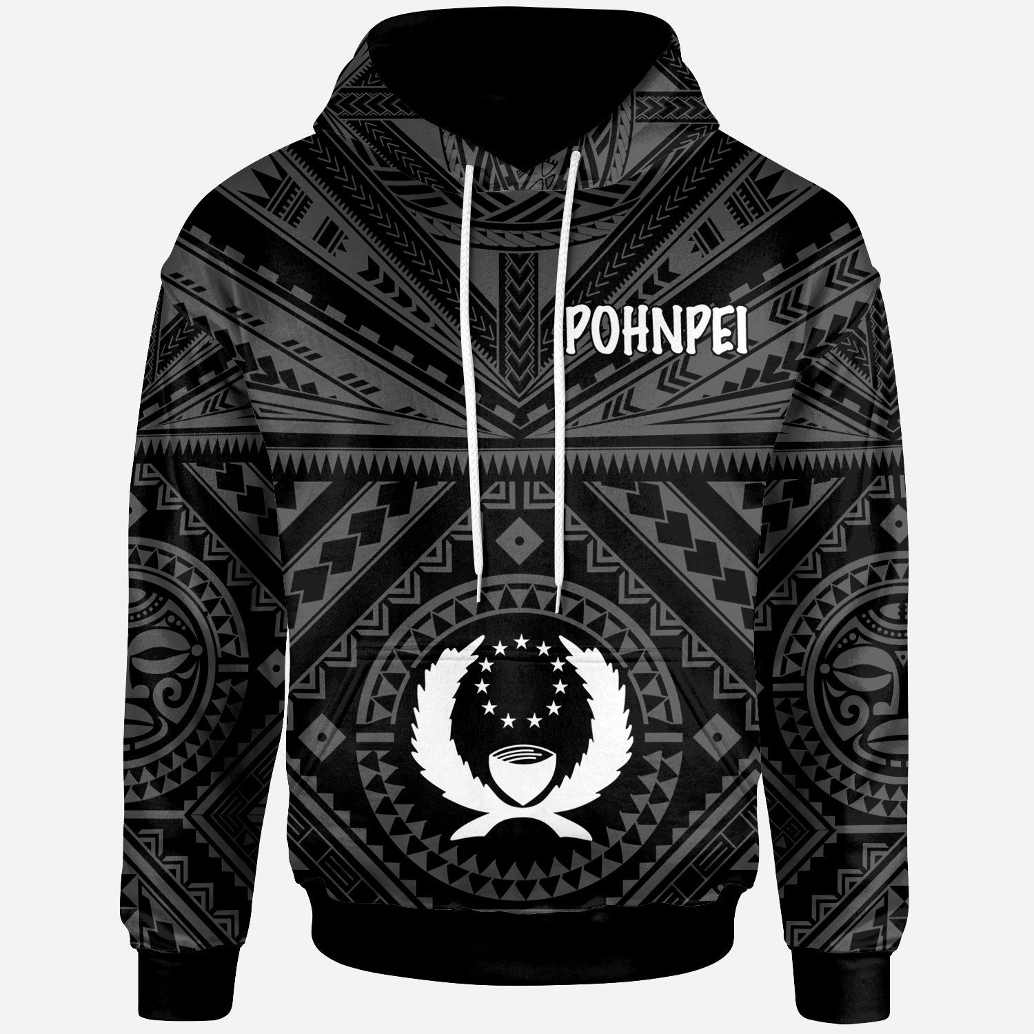 Pohnpei Hoodie Pohnpei Seal With Polynesian Tattoo Style (Black) BN25 Unisex Black - Polynesian Pride