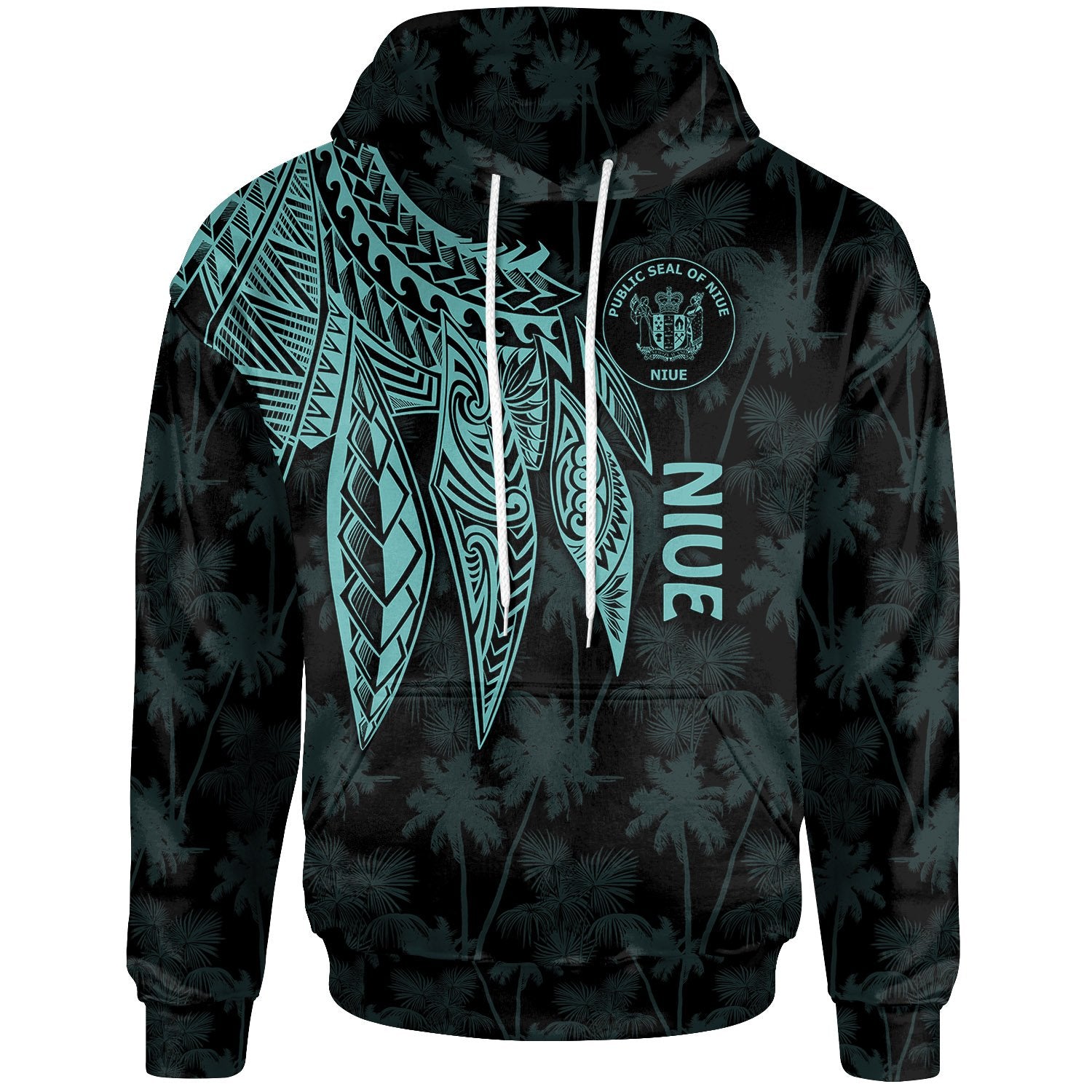 Niue Hoodie Polynesian Wings (Turquoise) Unisex Turquoise - Polynesian Pride