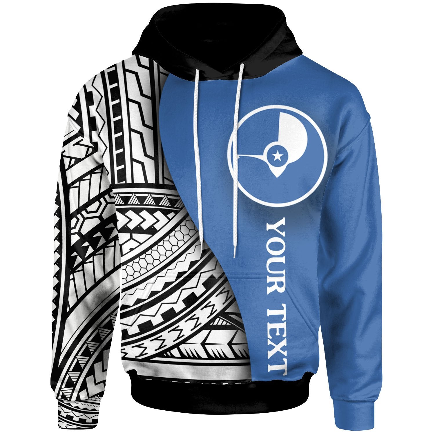 Yap Custom Hoodie Coat of Arm and Polynesian Patterns Unisex Blue - Polynesian Pride