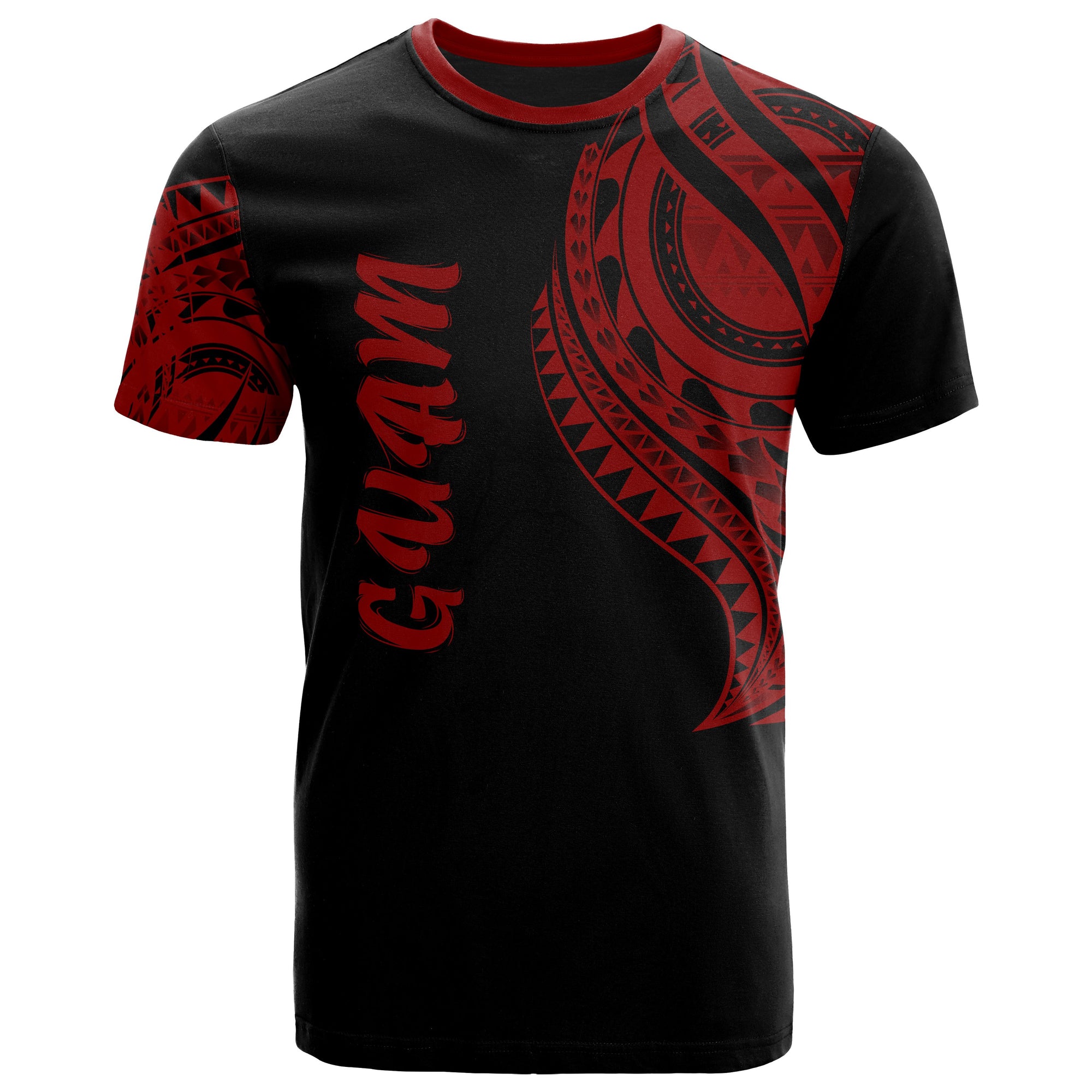 Guam T Shirt Guam Tatau Red Patterns Unisex Black - Polynesian Pride