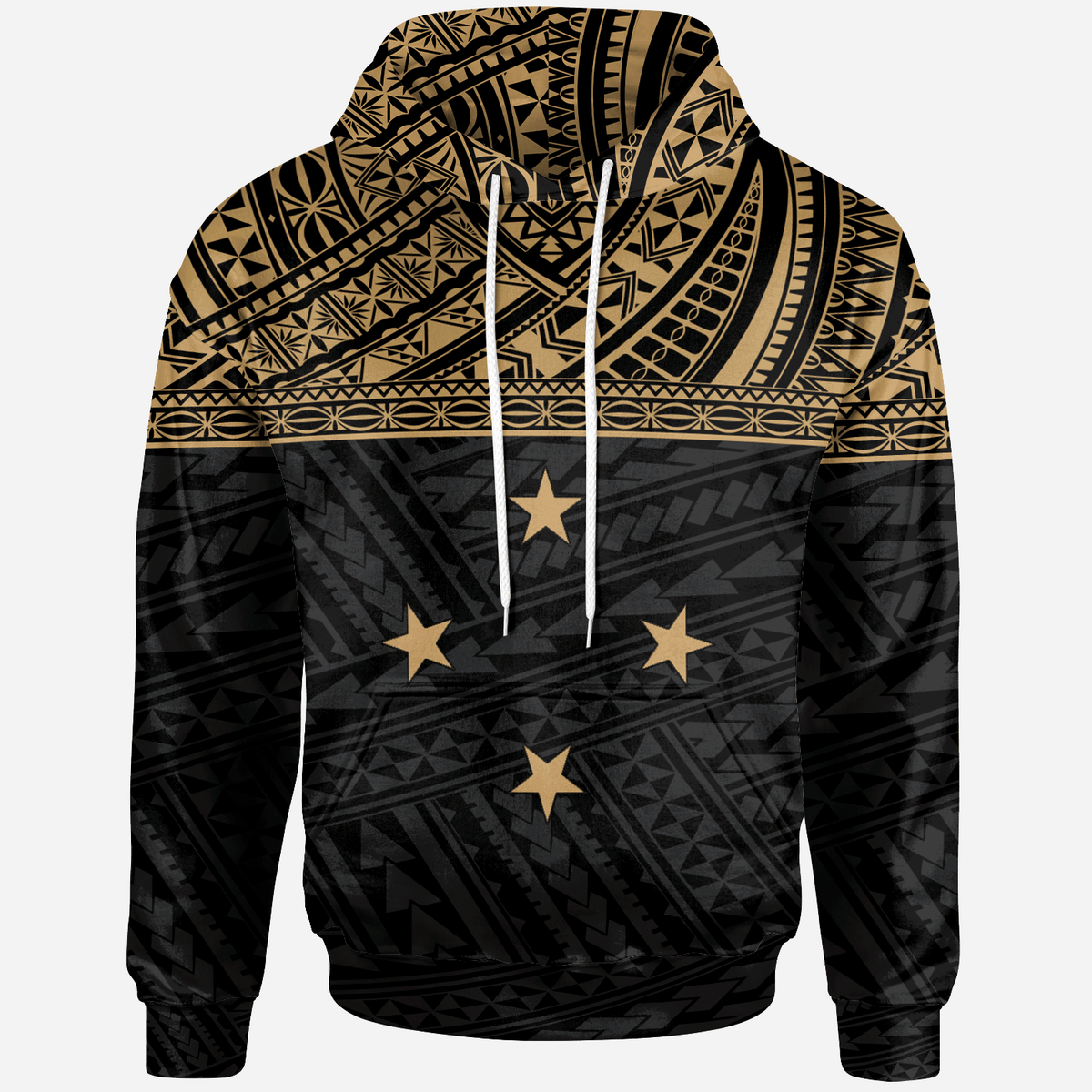 Federated States of Micronesia All Over Hoodie Gold Style Unisex Black - Polynesian Pride