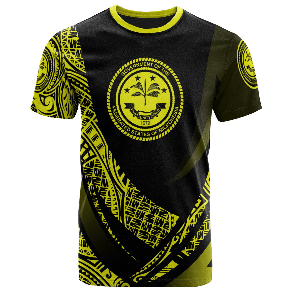 Federated States of Micronesia T Shirt Yellow Polynesian Patterns Sport Style Unisex Black - Polynesian Pride
